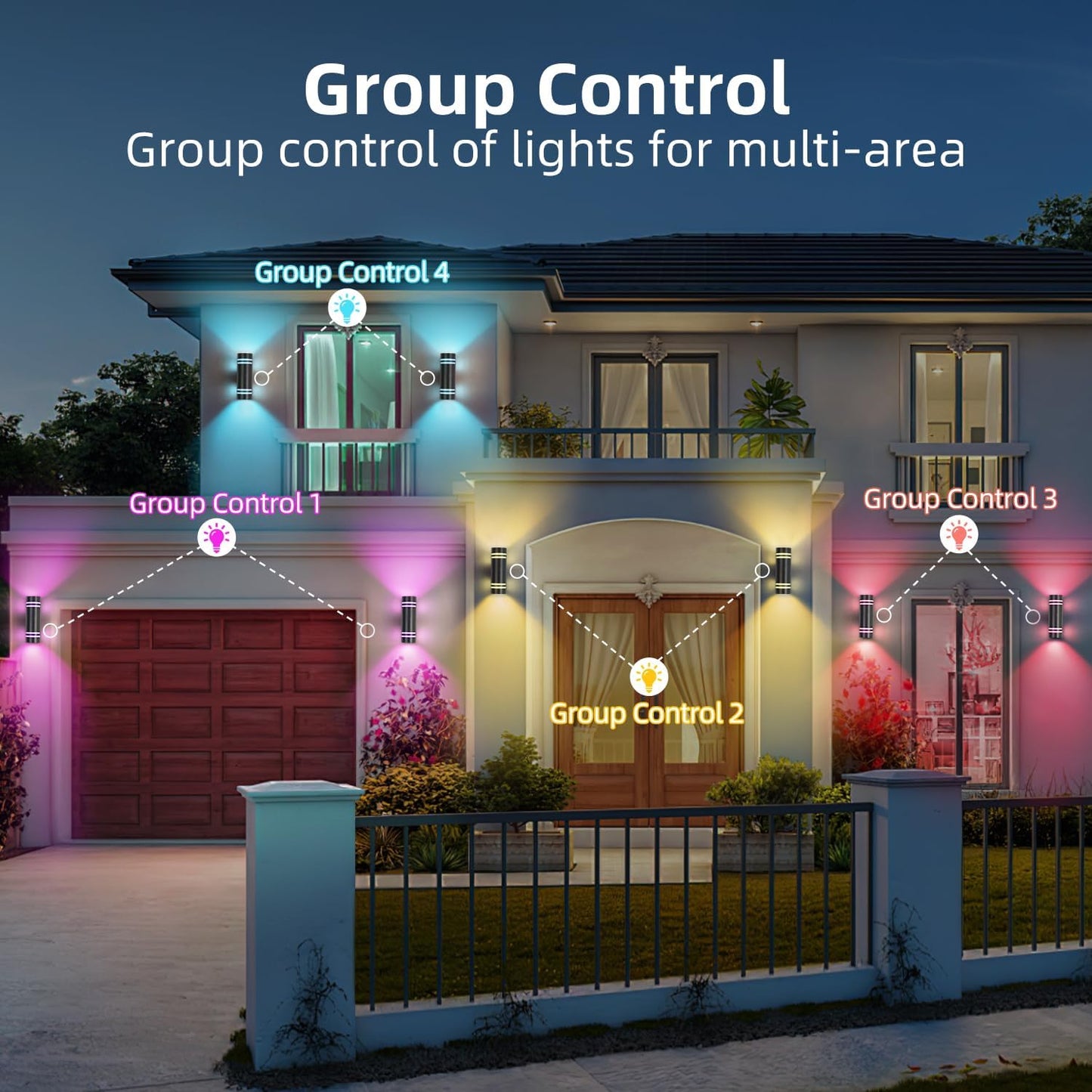 Smart Outdoor Wall Lights 2 Pack, Cylinder Black Exterior Lighting Fixtures Dusk to Dawn Outdoor Lighting, Aluminum Color Changing Porch Lights, Ambiance Sconce Control with App and Voice