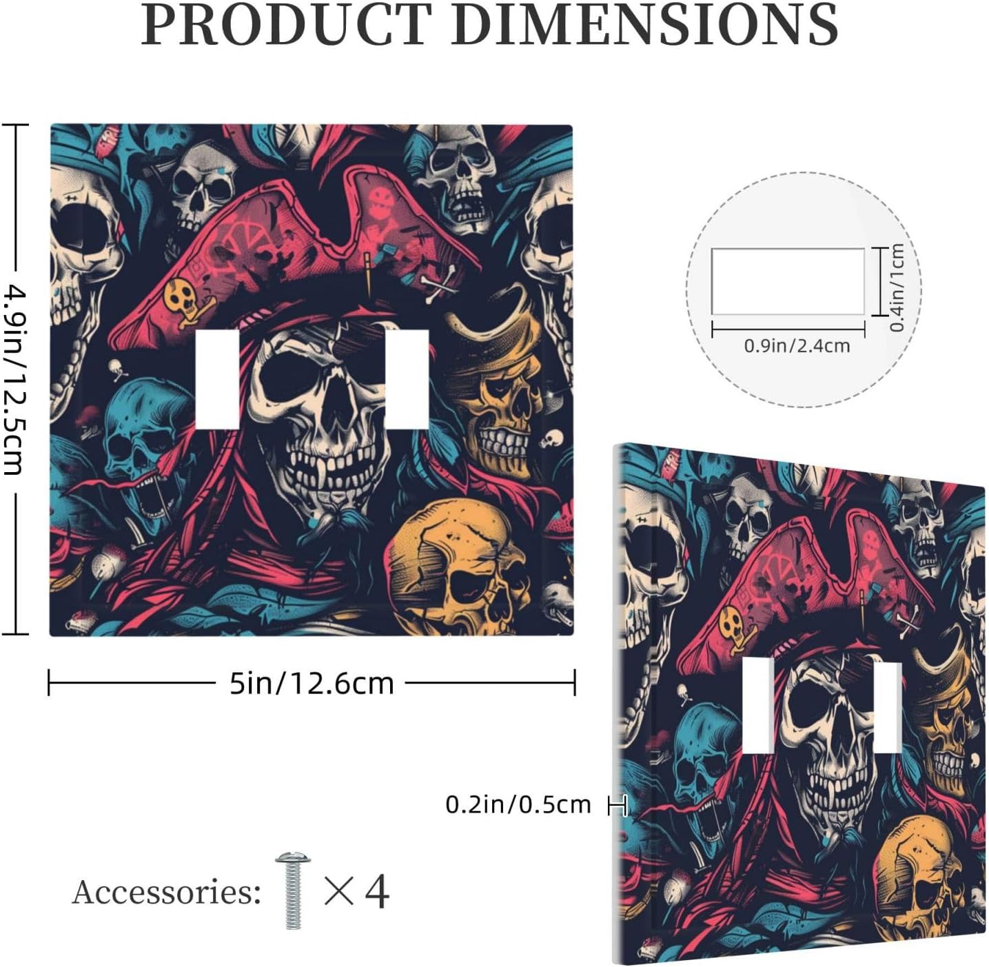Decorative Switch Plates Pirate Colourful Skeleton Red Hat 2 Gang Double Toggle Outlet Light Switch Cover Wall Plate Electrical Faceplate For Farmhouse Cabin Decor