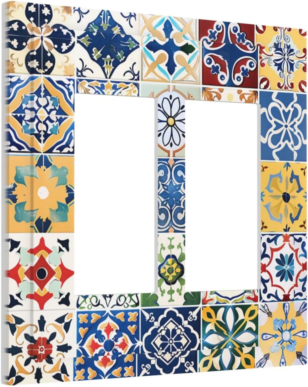 Decorative Outlet Covers Moroccan Traditional Mexican Talavera Til 2 Gang Double GFCI Rocker Electrical Wall Panels Light Switch Cover Plate for Kitchen Home Decor