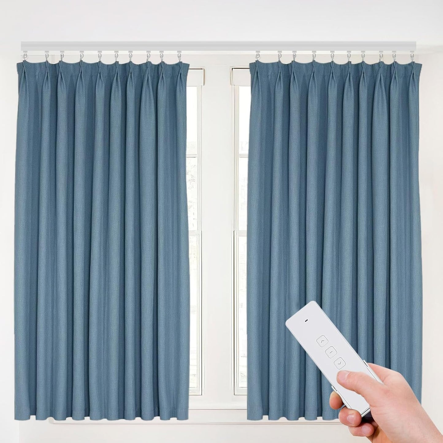 Motorized Curtain Track Kit with Remote & Smartphone App - Compatible with Alexa & Google Home, DIY Electric Curtain Rod for Smart Home, White, 7-14ft Adjustable Length, 88lbs Capacity