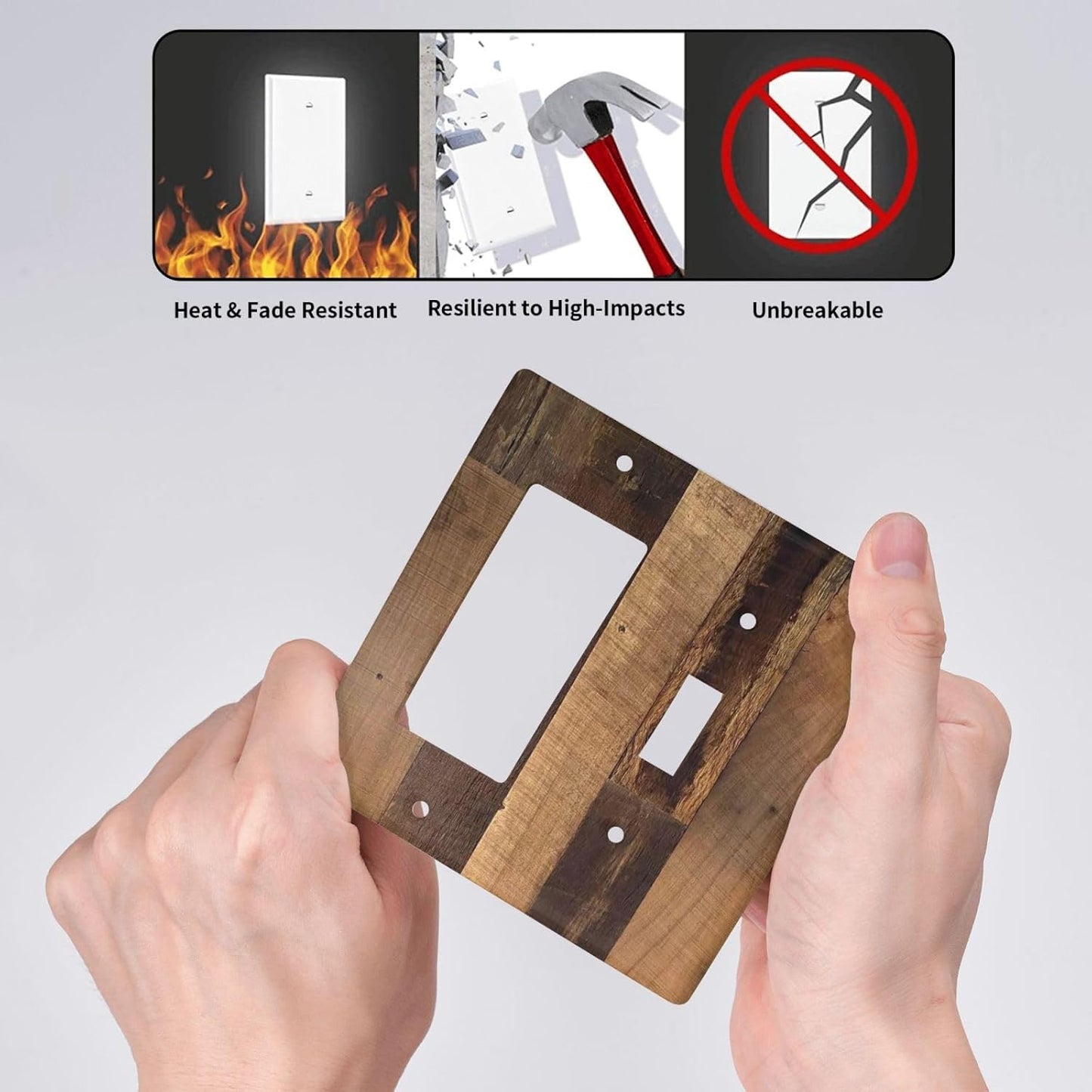 Rustic Brown Wood Vintage Wood Board Outlet Covers 1 Toggle 1 Rocker Combination Decorative Wall Plate Electrical Switch Plates Light Switch Cover Plate For Farmhouse Cabin Decor