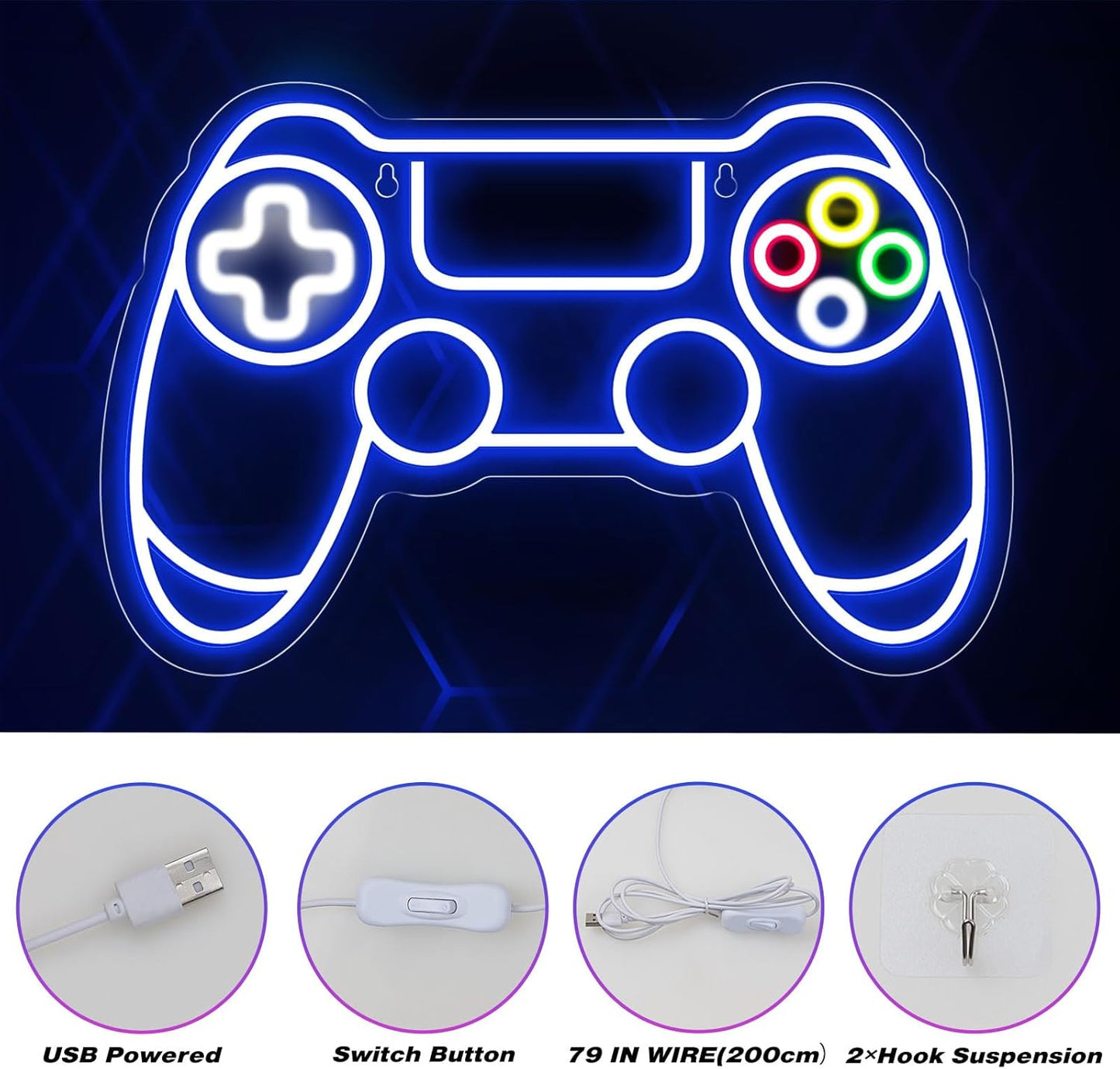 Gamer Neon Sign, Gamepad Shaped LED Neon Sign for Gamer Room Decor, Gaming Neon Sign for Boys Room Decor, Neon Gaming Sign for Gaming Wall Decor, USB Powered Gamer Gifts for Teens, Boys, Kids
