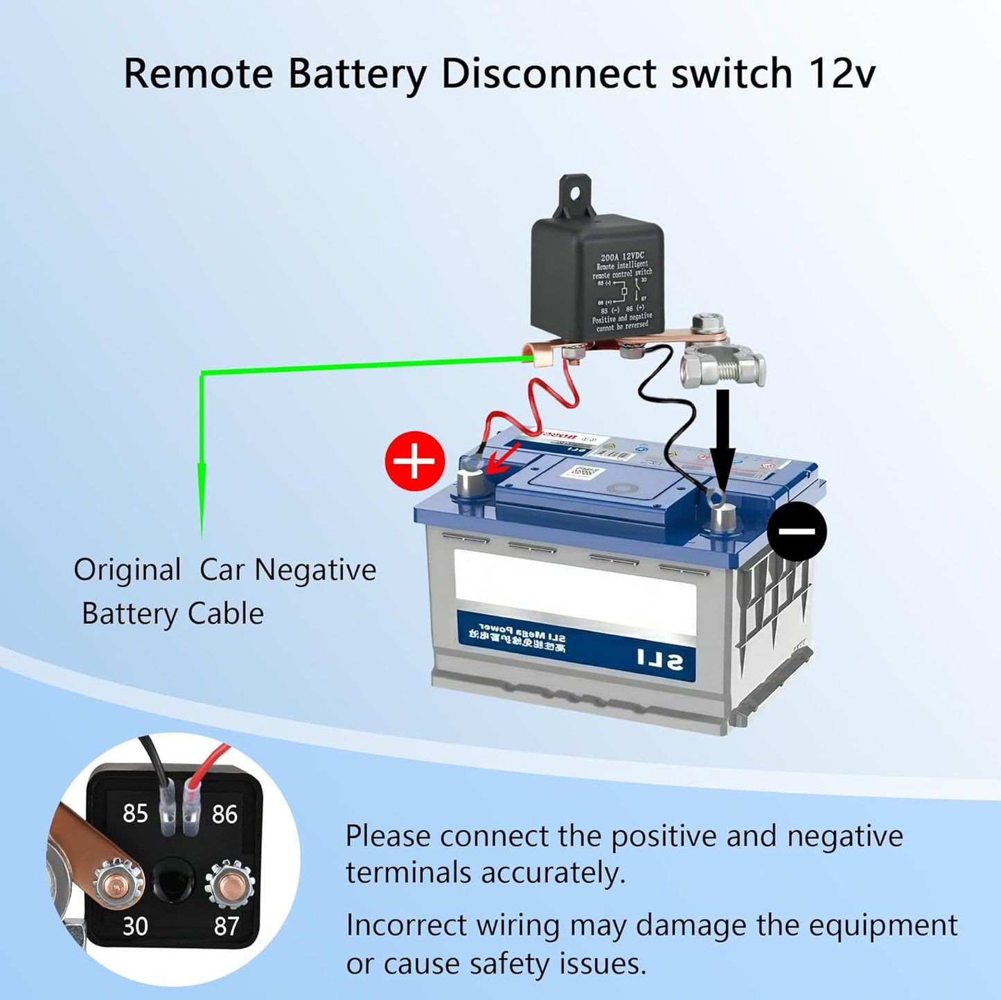 Remote Battery Disconnect Switch 12V, 200A, Negative Disconnect Switch with Anti-Battery Drain and Anti-Theft Features, Power Saver for Cars, Trucks, and SUVs