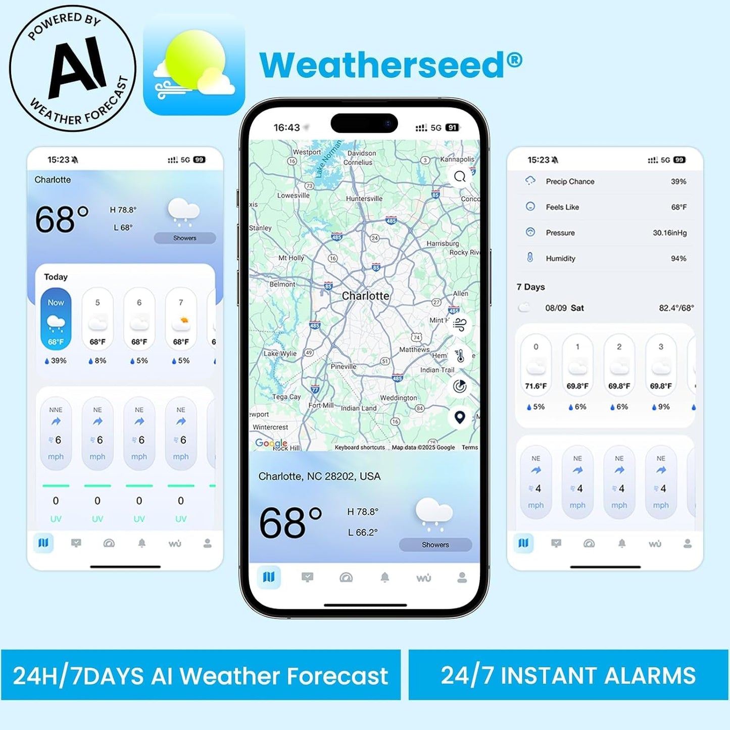 Sainlogic SA9 Plus Smart WiFi Weather Stations Wireless Indoor Outdoor Sensor 24/7 Weather Forecast by Weatherseed® AI,Wind Speed and Rain Gauge Outdoor,UV,Alerts & 2-Year Data Export