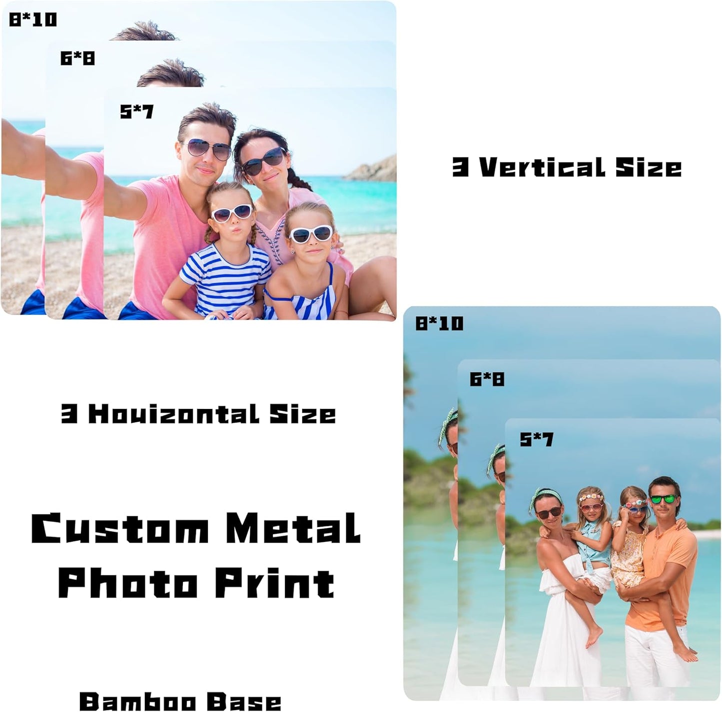 Custom Metal Photo Prints Personalized Picture Gifts with Natural Bamboo Base for Family, Friends and Lovers (Vertical)