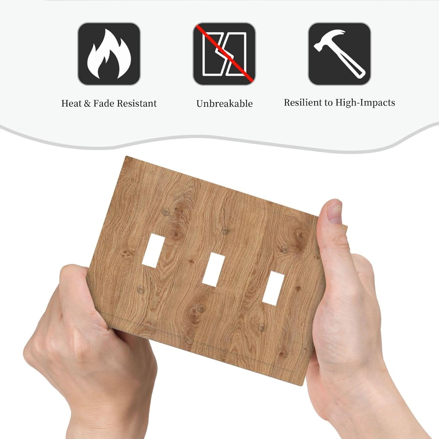Decorative Switch Plates Vintage Rustic Wood Color Brown Wood Grain 3 Gang Wall Plate Faceplate Triple Toggle Light Switch Cover Electrical Wall Panels for Farmhouse Cabin Decor