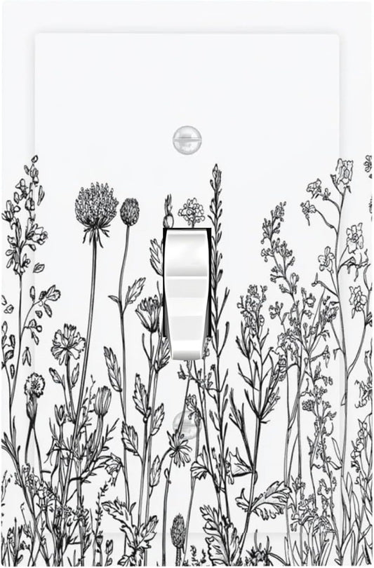 Decorative Light Switch Cover Floral Wildflower Rustic Plant Leaves 1 Gang Single Toggle Device Electrical Faceplate Switchplates Decorator Outlet Wall Plate For Farmhouse Cabin Decor