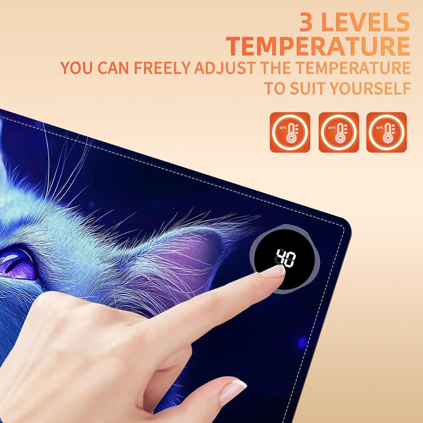 Heated Mouse Pad, Warm Desk Pad, Keyboard Mat 31.5 x 13 Inch Large Size Intelligent Fast Heating, 3 Speed Adjustable, Timed Auto Power Off for Game Office Home,Blue Cat Butterfly