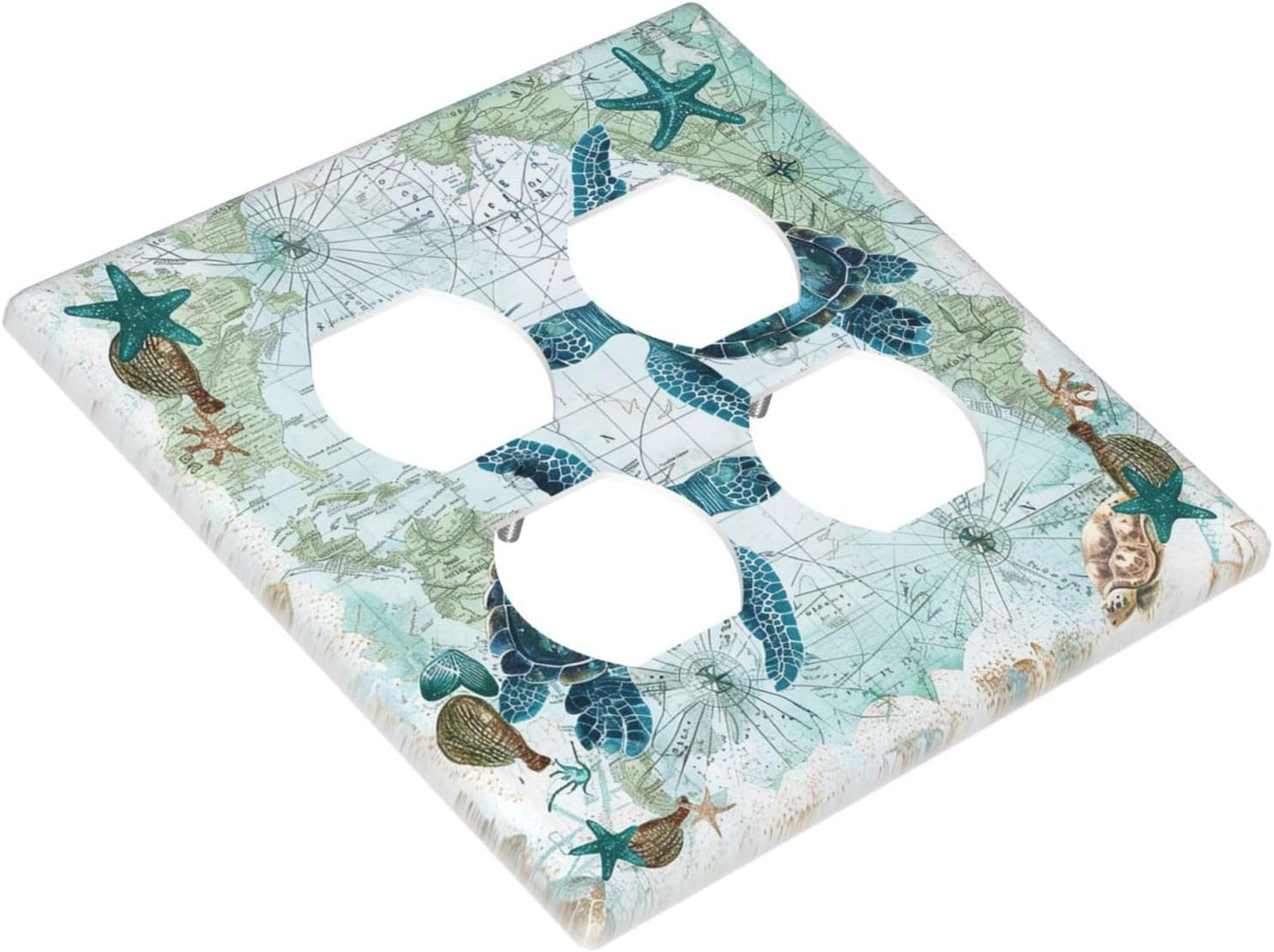 Outlet Covers Nautical Green Sea Turtles Beach Blue Ocean 2 Gang Double Duplex Decorative Light Switch Covers Electrical Wallplates Socket Faceplate For Bathroom Kids Room Decor