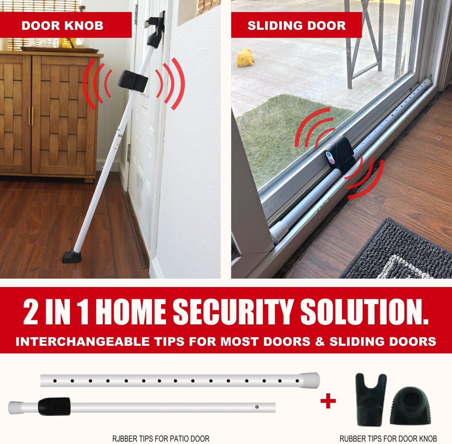 Securityman Door Security Bar with Alarm | Sliding Door Security | Door Stopper (120 dB Extra Loud Alarm) Enjoy Peace of Mind with Durable, Heavy Duty Door Jammer Door Stop Alarm Stick Inside