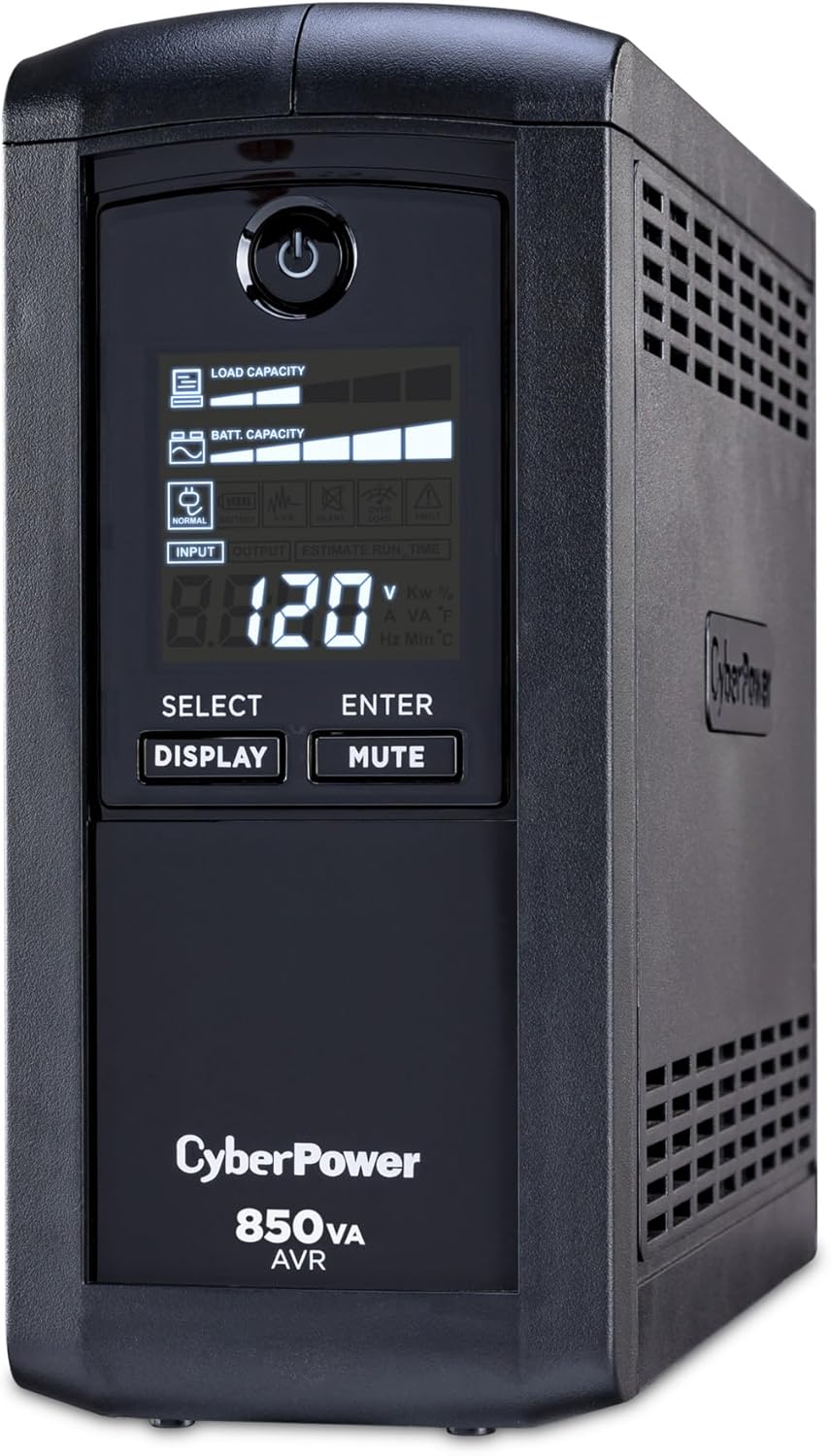 CyberPower CP850AVRLCD Intelligent LCD UPS Battery Backup and Surge Protector, 850VA/510W, 9 Outlets, AVR, Mini-Tower, UL Certified