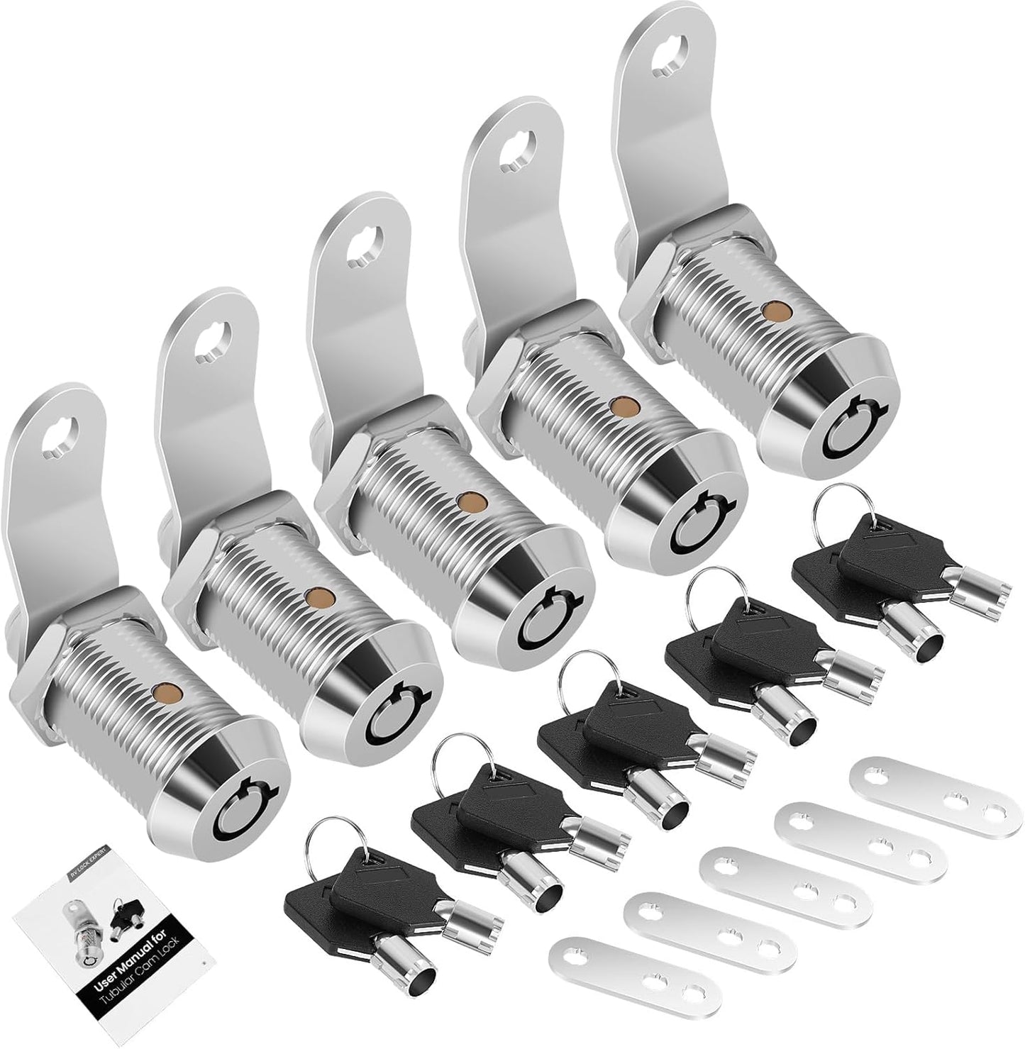5 Pack Cabinet Lock with Keys, 1" RV Storage Locks Keyed Alike, RV Locks for Storage Door, Camper Toolbox RV Cam Locks with Manual(5Pack, 1 Inch)