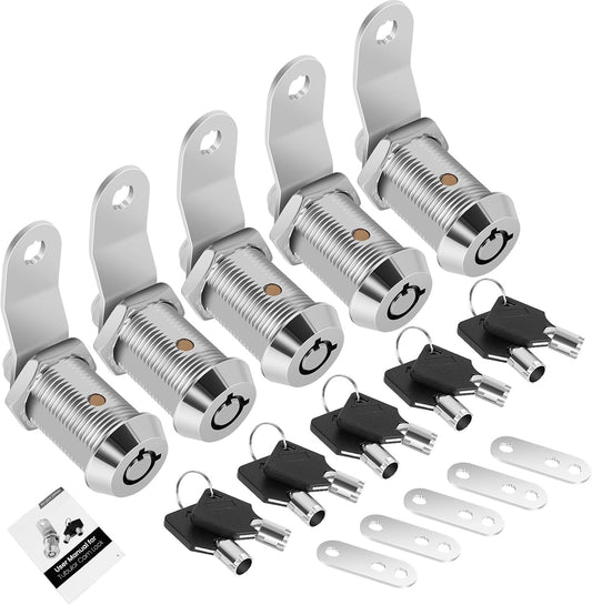 5 Pack Cabinet Lock with Keys, 1" RV Storage Locks Keyed Alike, RV Locks for Storage Door, Camper Toolbox RV Cam Locks with Manual(5Pack, 1 Inch)