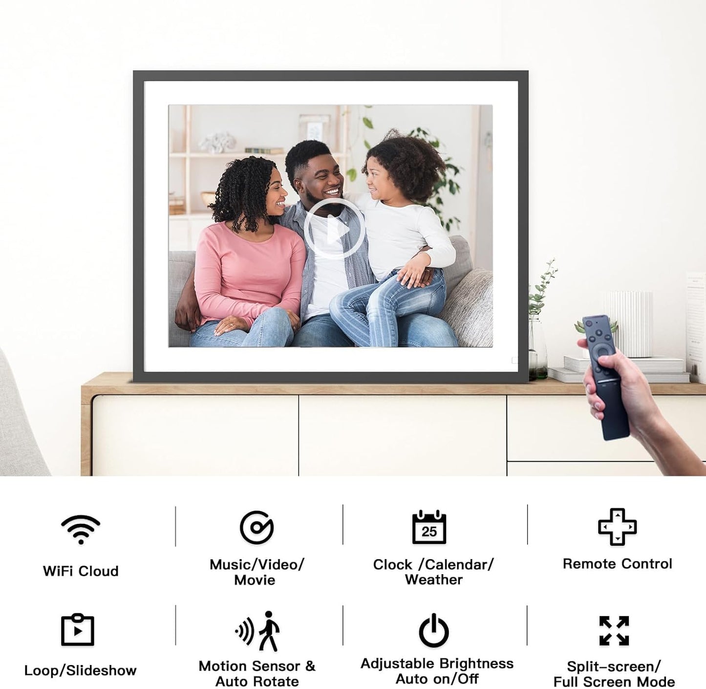 Digital Picture Frame 16.2 Inch Large Digital Photo Frame - 32GB Wall Mountable Wi-Fi Electronic Photo Frame, Auto-Rotate, Share Photos Video via App Email, Free Cloud, Christmas Gifts for Mom Dad