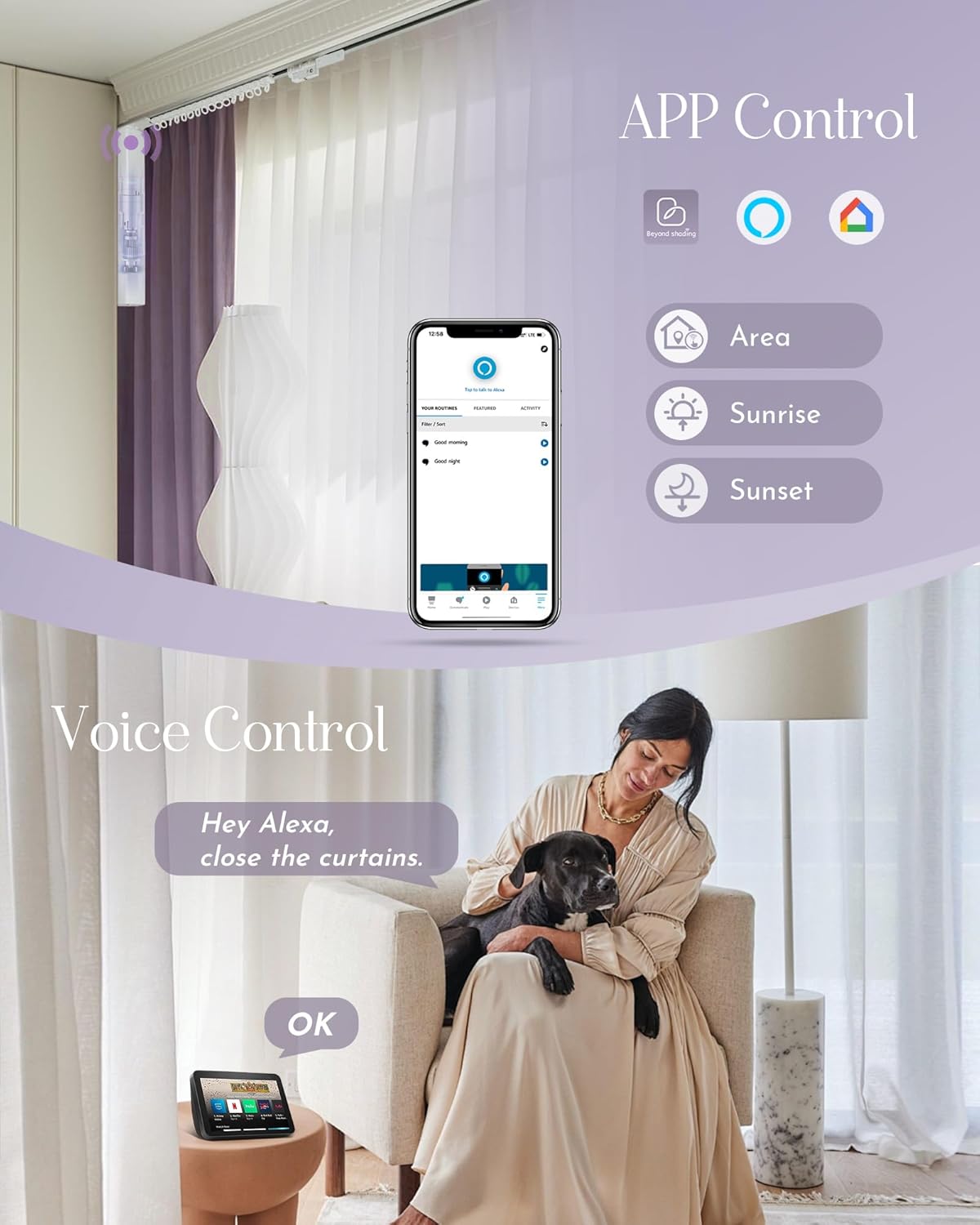 Graywind Retractable Smart Curtain Track Motorized Center-Opening Rail, Smart Curtains System Compatible with Alexa/Google Home (70-118inch)