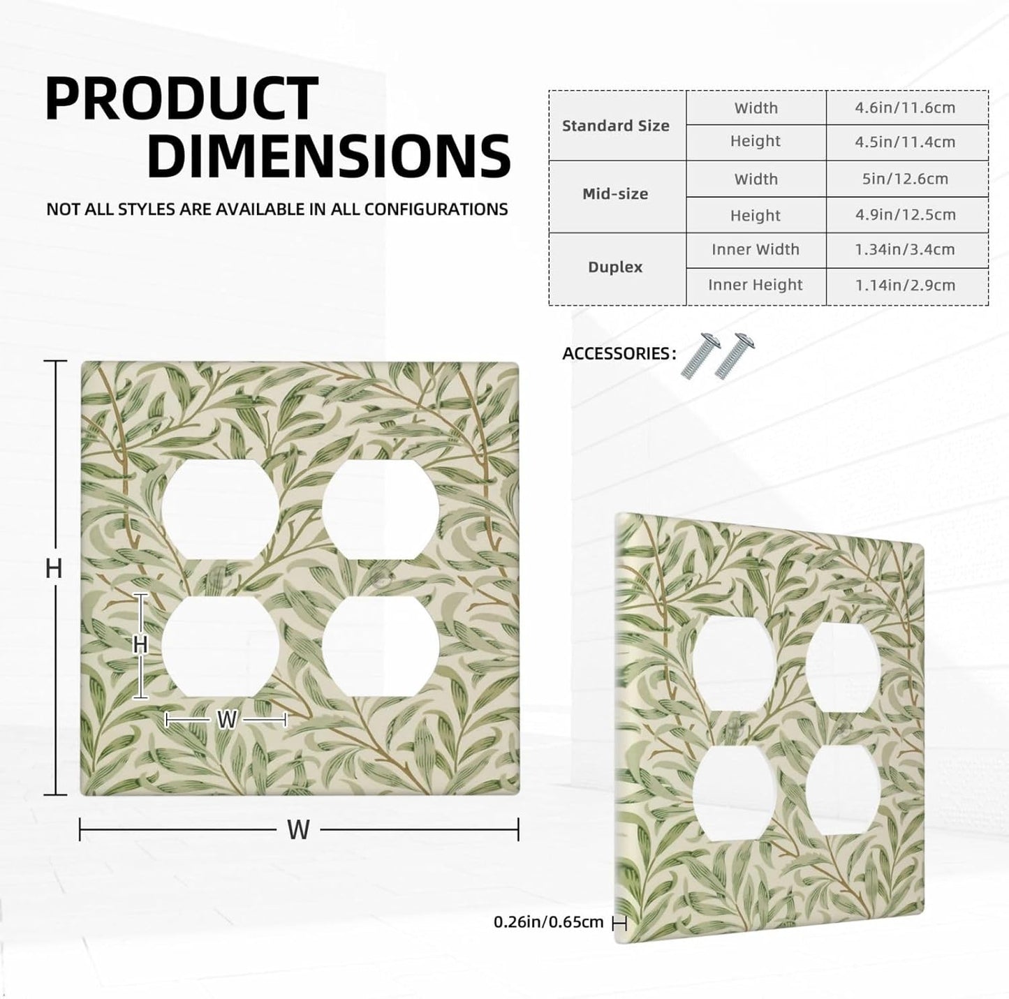 Decorative Outlet Covers Morris Green Willow Leaf Olive Leaves 2 Gang Wall Plate Cover Double Duplex Receptacle Two Switch Light Switch Cover Plate Jumbo Dual Faceplate for Home Decor