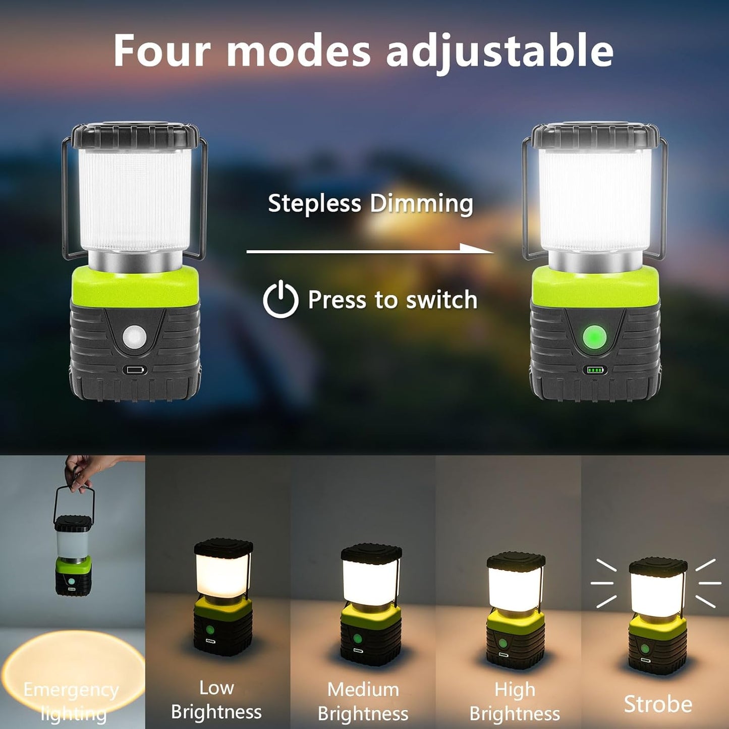 1PCS 3200K Warm Light LED Camping Lantern Rechargeable 1000LM, 4500mAh Power Bank, Flashlight for Hurricane Emergency, Hiking, IP44 Waterproof Lantern(Green)