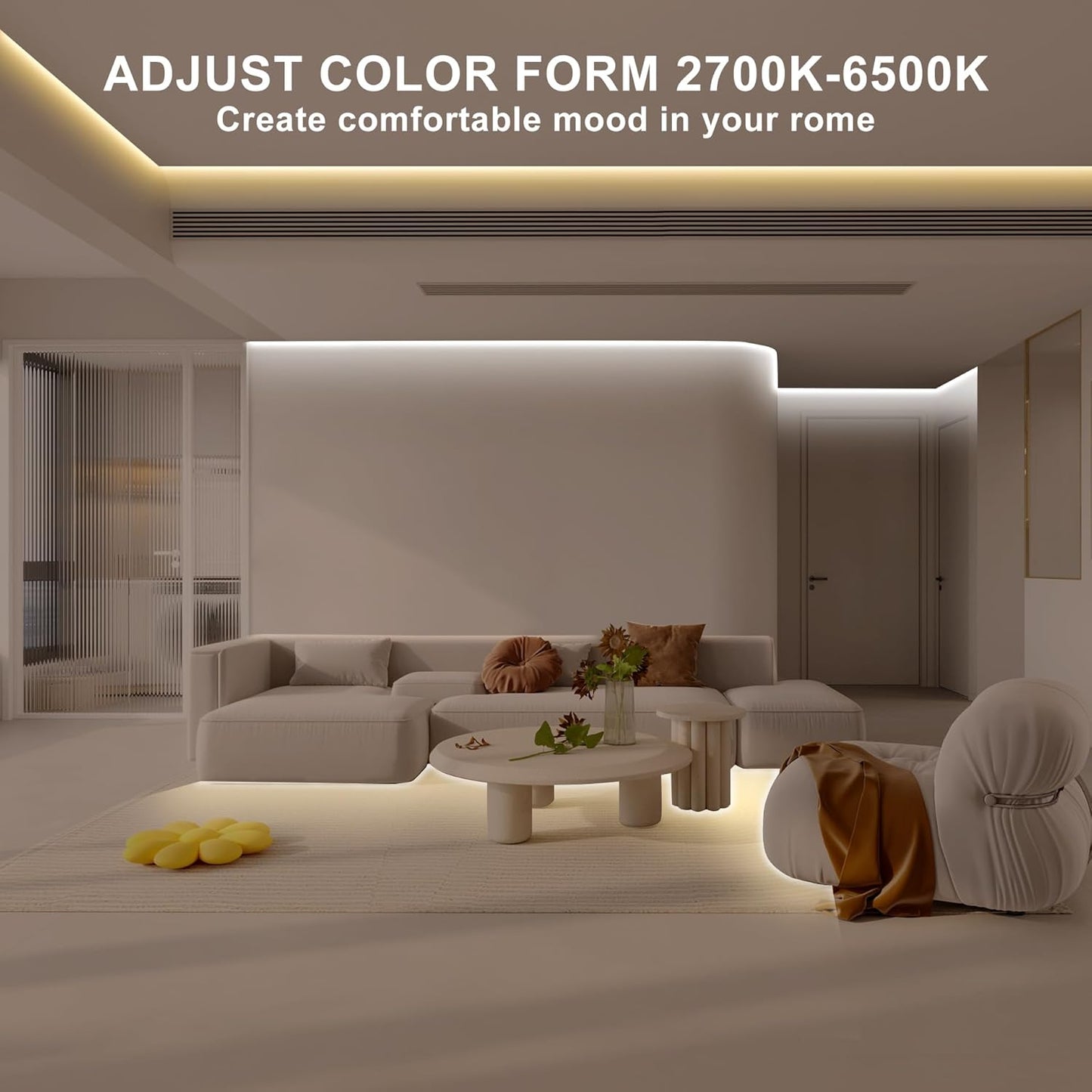 6.56ft Smart COB LED Strip Light, Tunable White 2700K-6500K Dimmable Bright WiFi Led COB Light Strip Compatible with Alexa and Google, White CCT COB Led Light for Kitchen Cabinet, Room