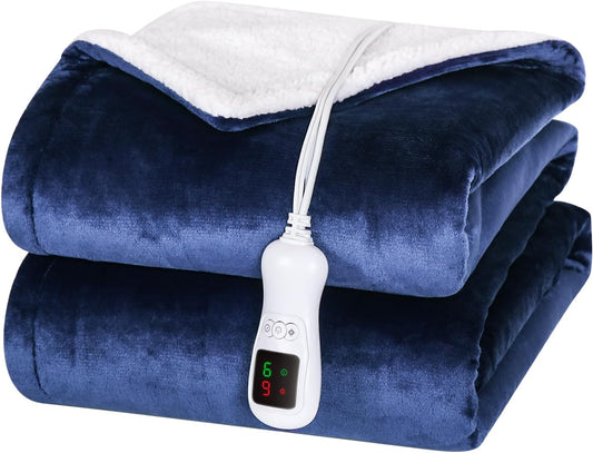 Electric Heated Blanket Throw Size, Washable Blanket Warmer for Home for Adults, Fast Heating Super Cozy Soft Flannel 50" x 60", 9 Heat Levels, 1-9H Auto-Off, ETL Certified, Navy Blue