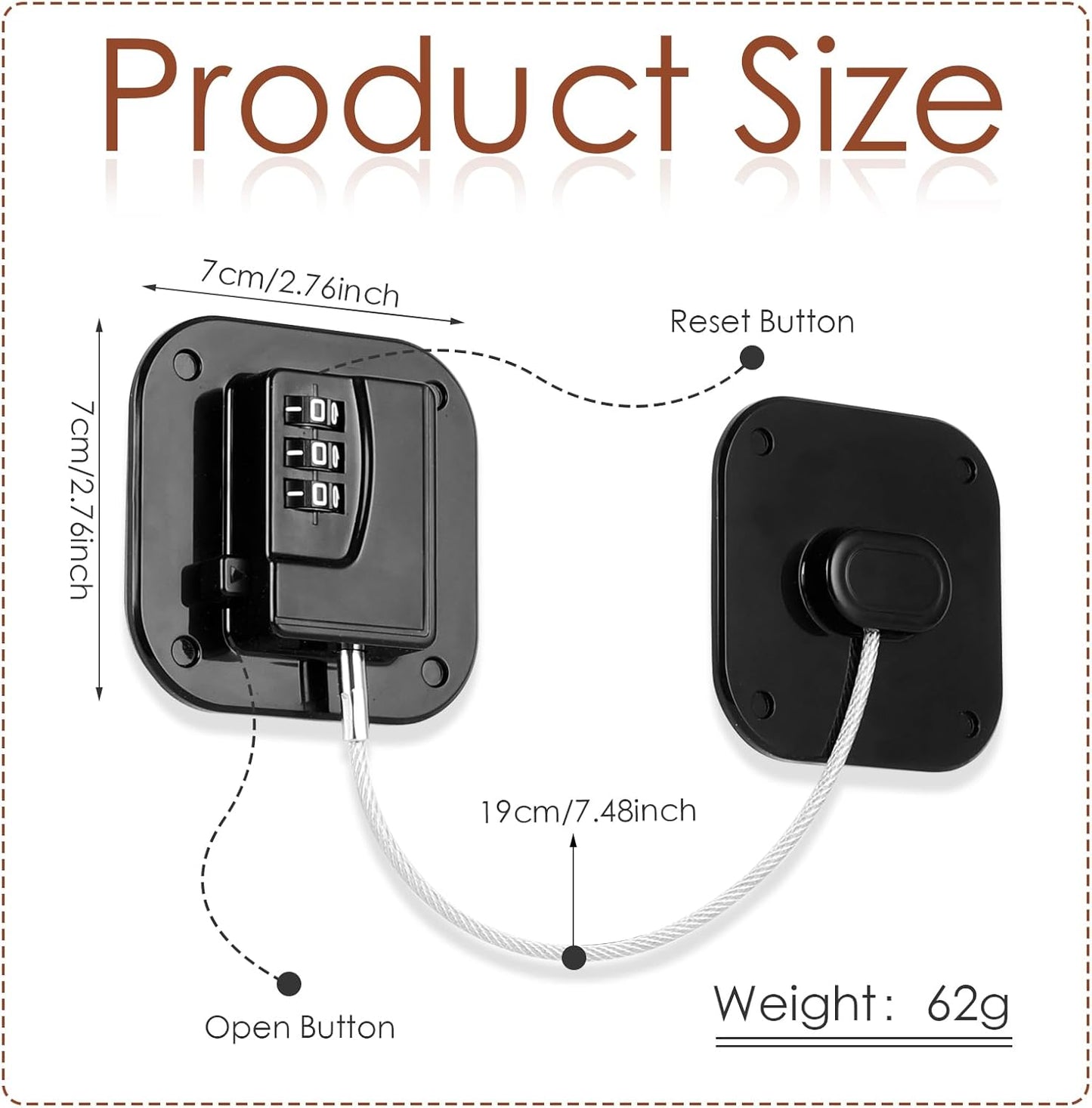 Refrigerator Lock, Combination Lock for Refrigerator Cabinets, Drawers, Heavy Duty Fridge Lock, Easy Install No Keys Needed (Black-2Pack)