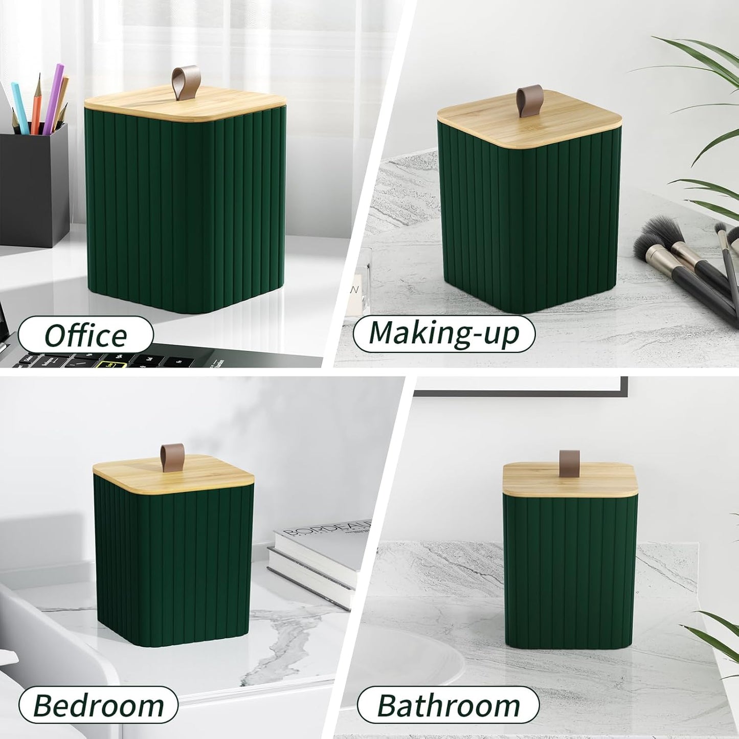 Bathroom Accessory Set - Dark Green Bathroom Set, 12PC Bathroom Accessories Set, Dark Green Bathroom Accessories Set, Mini Trash Can, Toilet Brush, Trash Can & Soap Dispenser