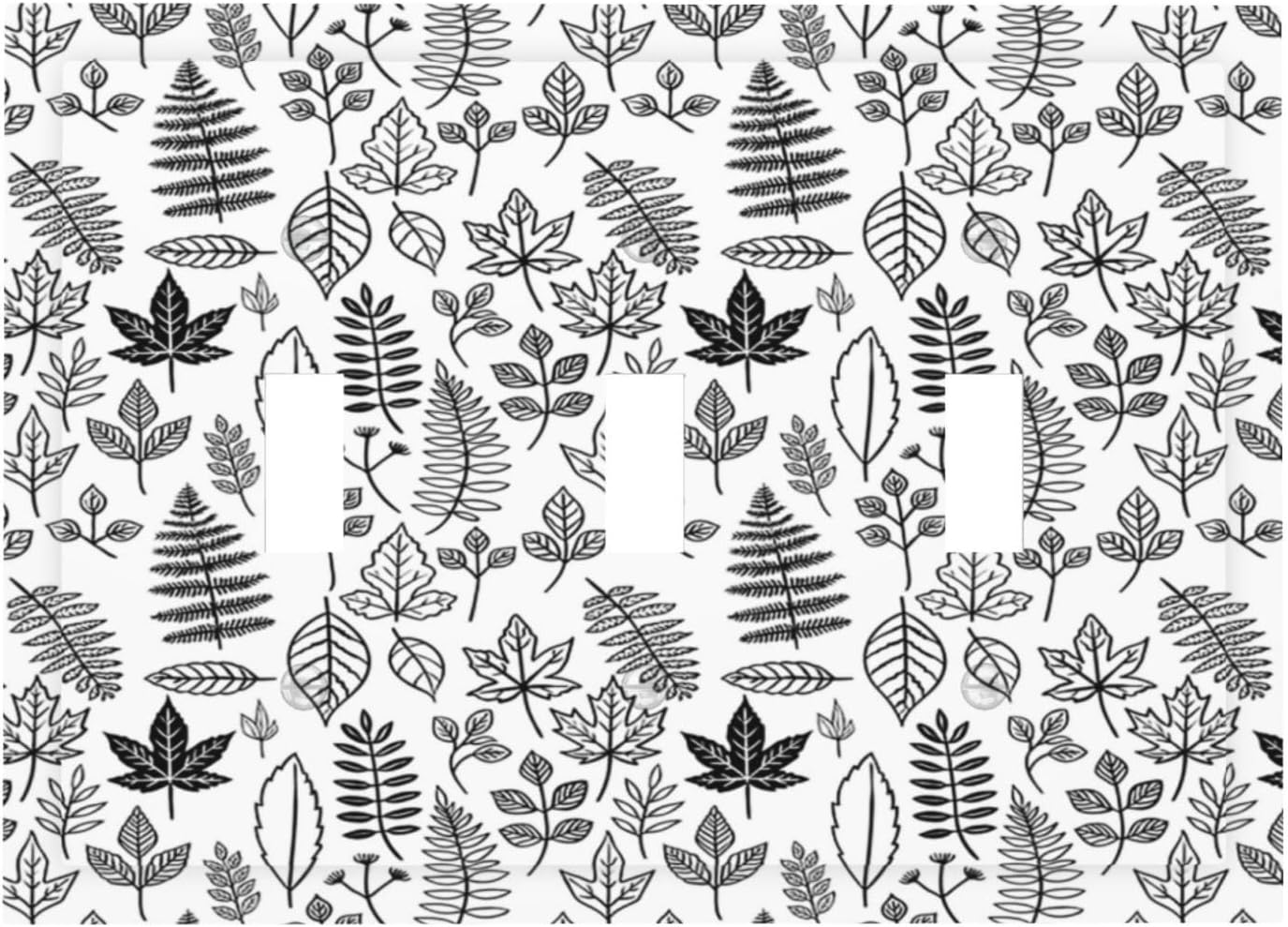 Black White Leaf Wheat Maple Leaf Plant Decorative Switch Plates 3 Gang Wall Plate Triple Toggle Light Switch Cover Electrical Wall Panels Faceplate for Bedroom Bathroom Decor
