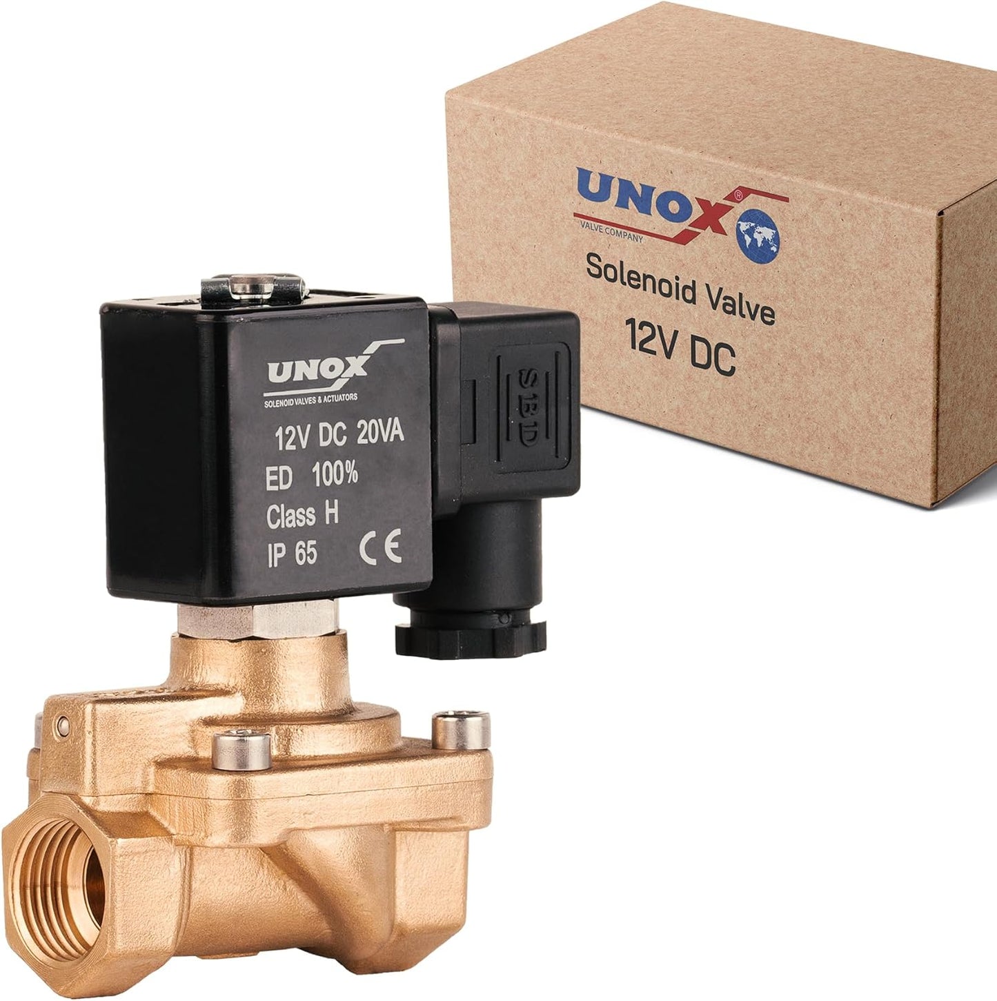 UNOX 3/8" NPT Solenoid Valve 12V DC, Brass Control Valve Normally Closed - 7-232 PSI Multi-Purpose Reliable Control Valve for Water, Air, and Gas - Solenoid Valves