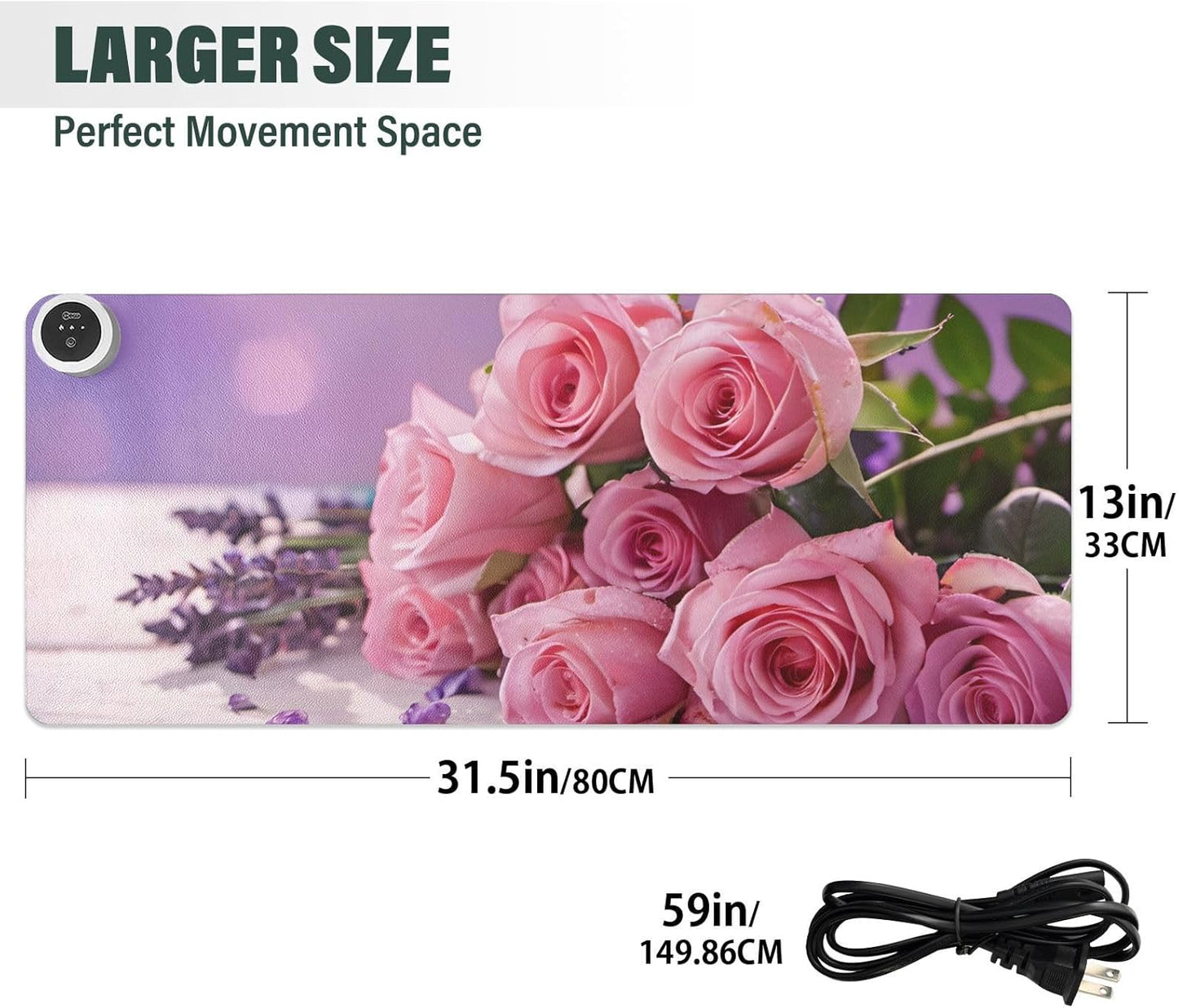 Large Heated Mouse Pad,Leather Desk Mat,31.5"x13",Hand Warmer Pads for Desk,Rose Lavender(Pink)