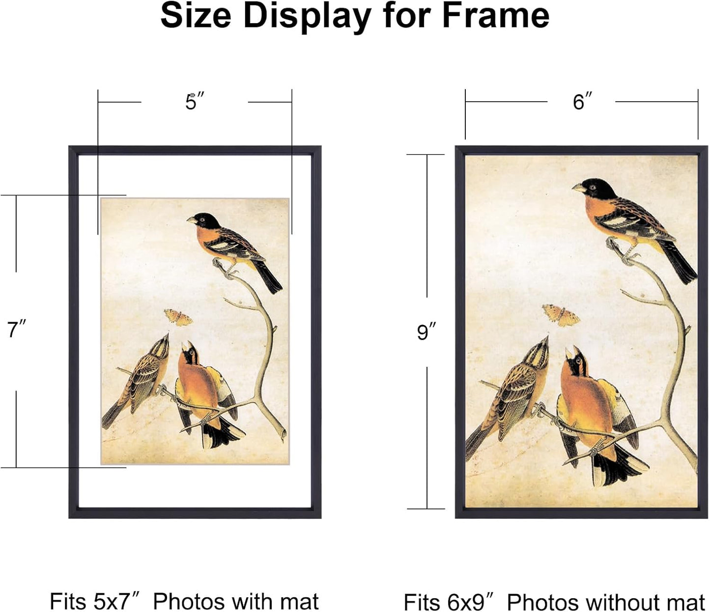 6x9 Picture Frame, Black Aluminum Metal Photo Frames with HD Glass, Fits 5x7 with Mat or 6 x 9 without Mat, Display for Wall and Table