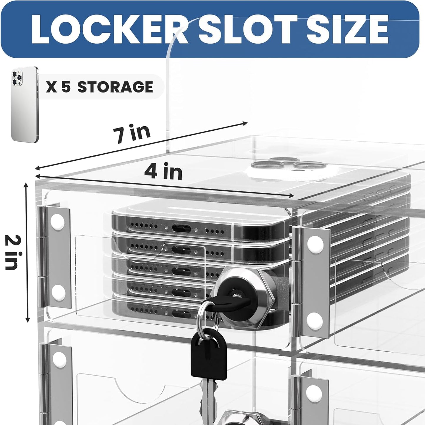 Cell Phone Locker 100 Slots, Wall-Mounted Cell Phone Lock Box with Keys, Acrylic Cell Phone Storage Locker for Employees Office Classroom Gym, Clear Cell Phone Locker Cabinet for Storage (60 Slots)