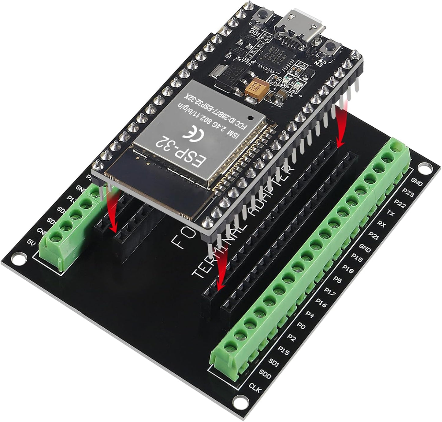3 Set ESP32 Development Board 38Pin Narrow Version WiFi + Bluetooth Microcontroller ESP-32 ESP-32S Board ESP-WROOM-32 with ESP32 Breakout Board GPIO 1 into 2 Terminal Screw Board