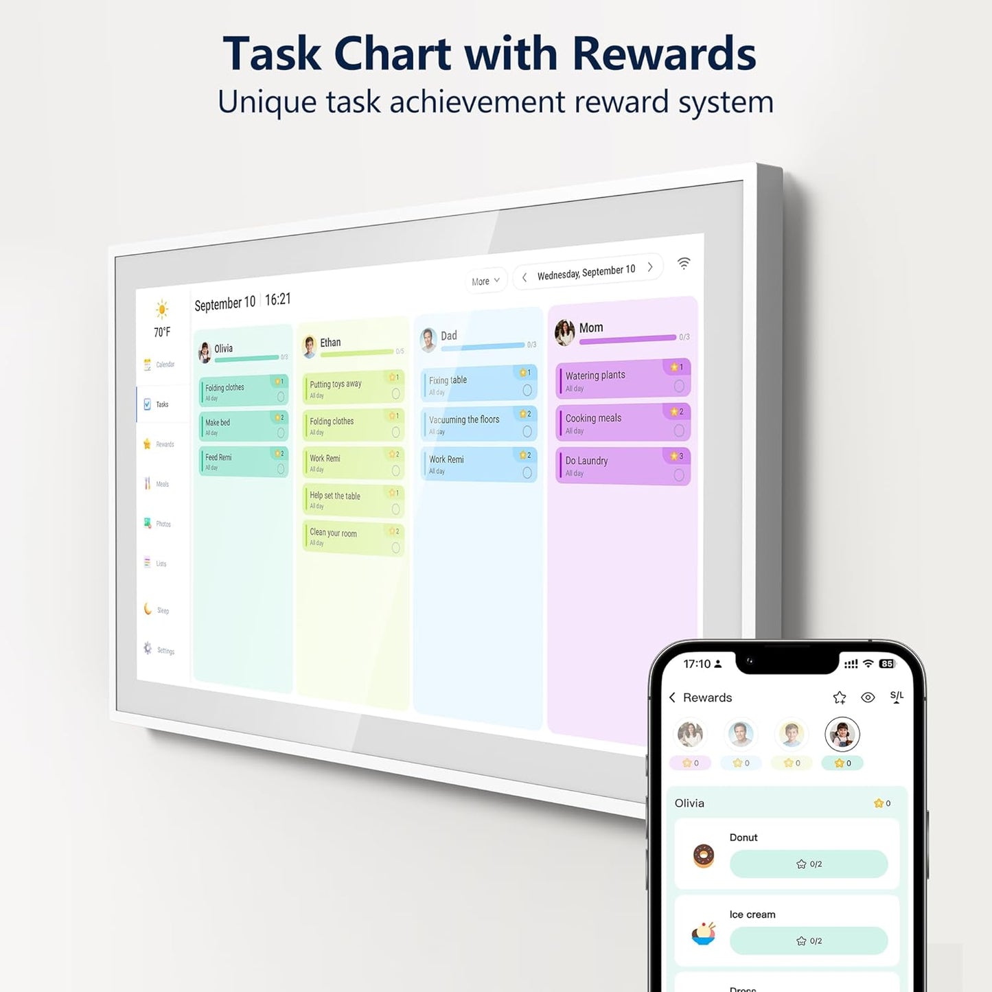 Digital Calendar – 27 Inch Electronic Wall Calendar & Chore Chart, Smart Family Organizer with Interactive Touchscreen Display, Wall Mount in Portrait or Landscape