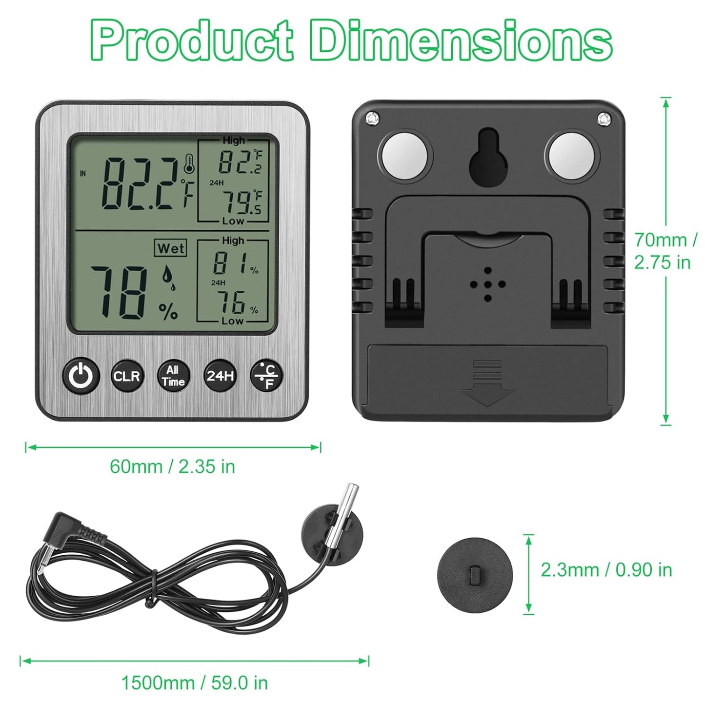 2 PCS Refrigerator Thermometer Digital Freezer Fridge Thermometer with Extra Sensor Digital Indoor outdoorthermometer Hygrometer max and min Remember White ZZ20