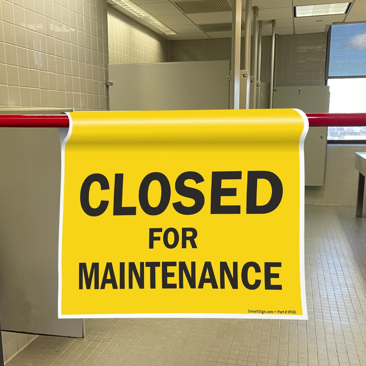 SmartSign 3-Pack 'Closed For Maintenance' Hanging Doorway Barricade Sign, Spring-loaded Adjustable Twist-To-Tighten Aluminum Pole & 11.25" x 18" Vinyl Safety Sign Kit, USA-Made