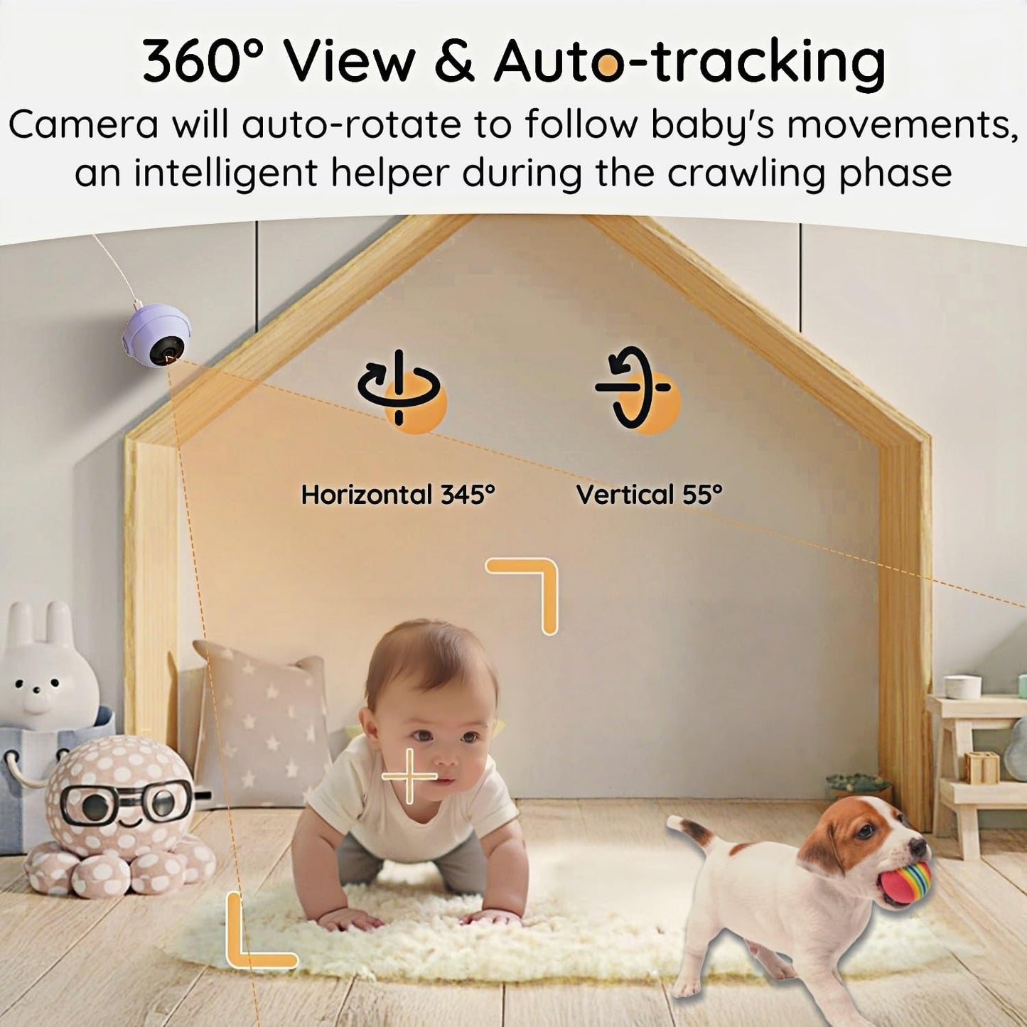 BOIFUN 2K HD Baby Monitor with Smartphone App, Wi-Fi Cameras,5-inch Display, Camera and Audio, Motion Tracking, Encrypted Connection, Night Vision, Long-Range 2-Way Talk, Temp Sensor