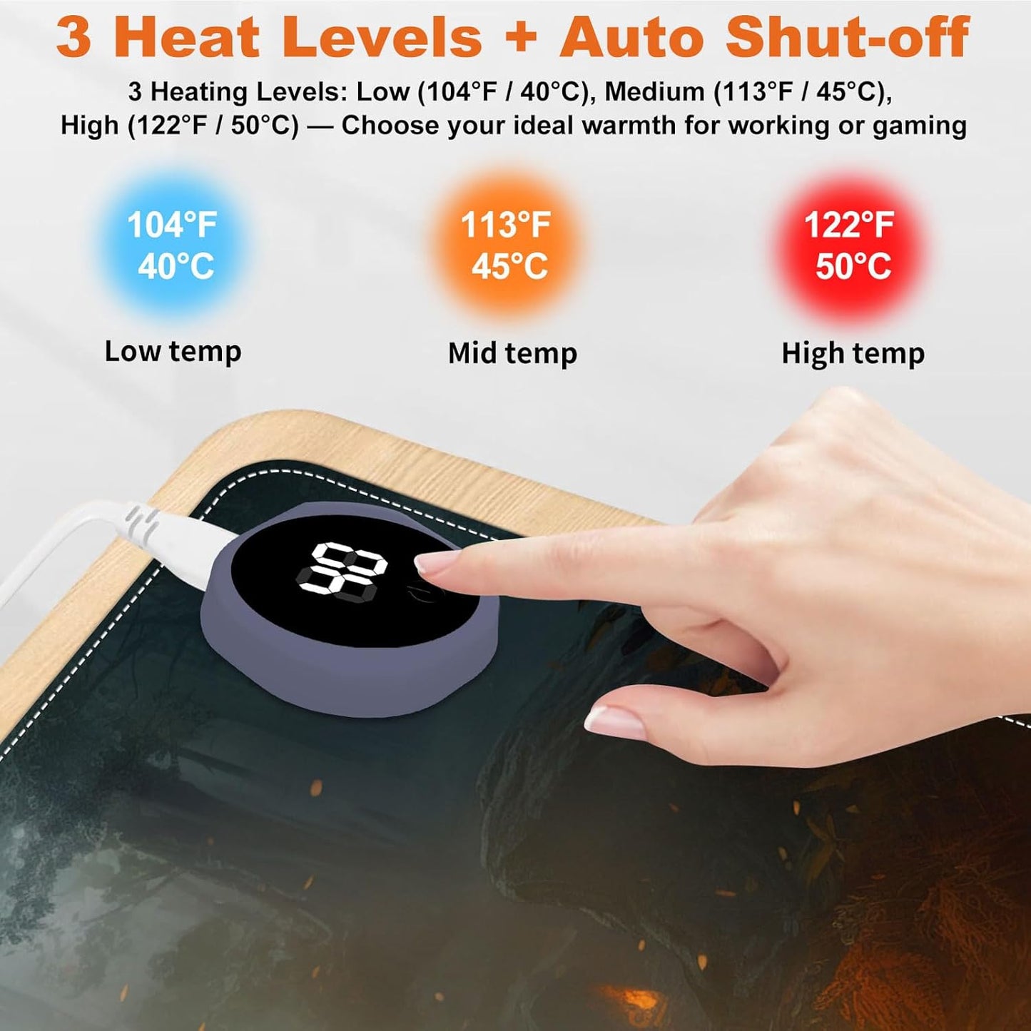 Heated Mouse Pad for Desk 31.5" x 13" – PU Leather Warm Desk Pad with 3 Heat Levels (104°F/113°F/122°F), Plug-in Electric Heating Mat with Auto Shut-Off, Waterproof & Rollable, Fire Warrior