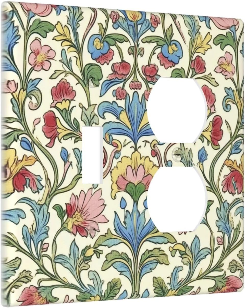 Wallplates Boho Red Floral Morris Plant Leaves 1 Toggle 1 Duplex Switch Plate Electrical Gfci Faceplate Decorative Light Switch Covers For Farmhouse Cabin Decor