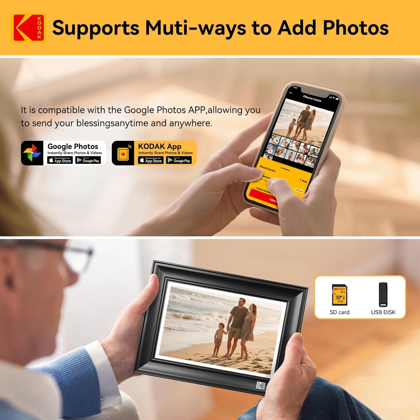 KODAK WiFi Digital Picture Frame, 1920 x 1200 Touchscreen Digital Photo Frame, 10.1 Inches Intelligent Electronic Picture Frame with 32 GB, Auto-Rotate, Share Moments Instantly Gifts