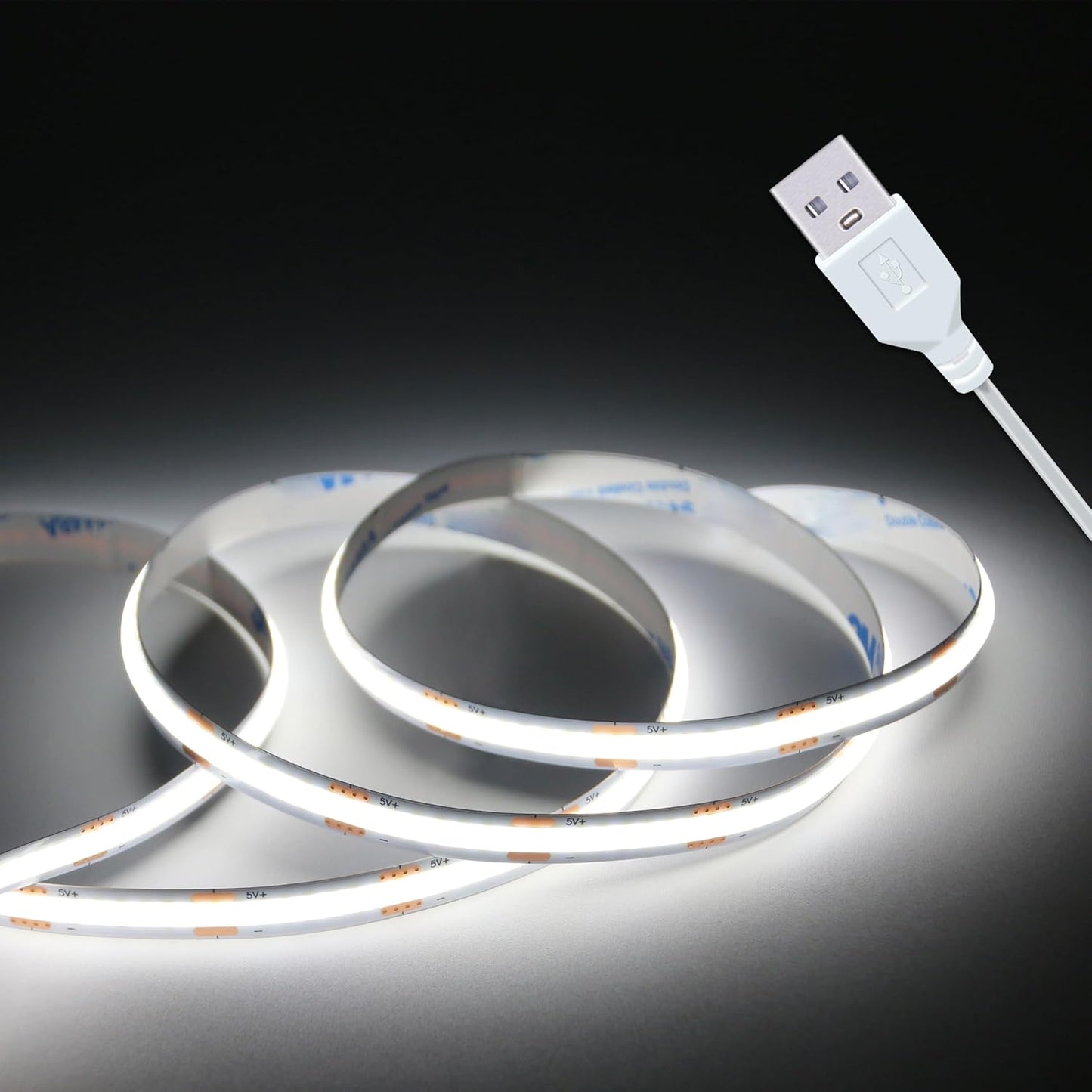 Led Strip Lights, 5V USB LED Lighting COB Short LED Strip Light White Flexible Not Dimmable led Light for Display Cabinet, Living Room,DIY Home COB Lighting Decor tv Lights (3.28FT 6500K)