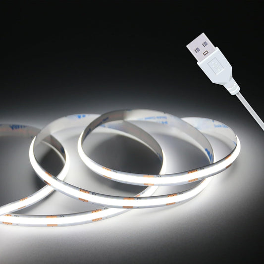 Led Strip Lights, 5V USB LED Lighting COB Short LED Strip Light White Flexible Not Dimmable led Light for Display Cabinet, Living Room,DIY Home COB Lighting Decor tv Lights (3.28FT 6500K)