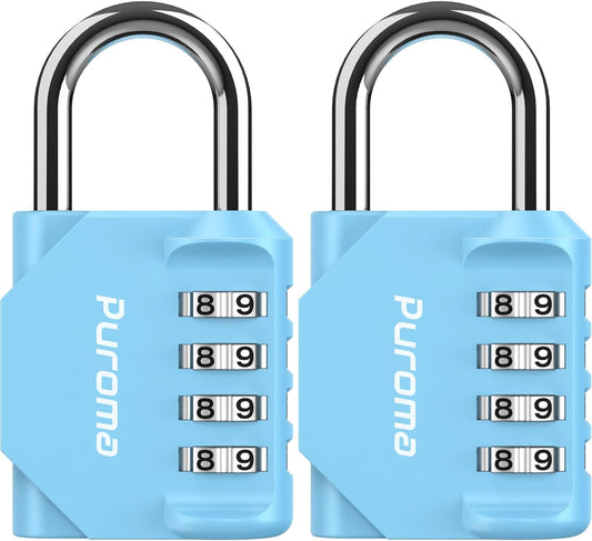Puroma 2 Pack Combination Lock for Locker 4 Digit Outdoor Waterproof Padlock for School, Gym, Sports, Fence, Toolbox, Gate, Case, Outdoor, Hasp Storage, Cabinets (Sky Blue)