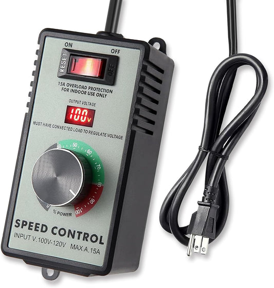 AC Motor Speed Controller 120V 15A, Variable Fan Speed Controller with LED Digital Display, Electronic Voltage Regulator for Electric Motors, Adjustable Speed Control with Overload Protection