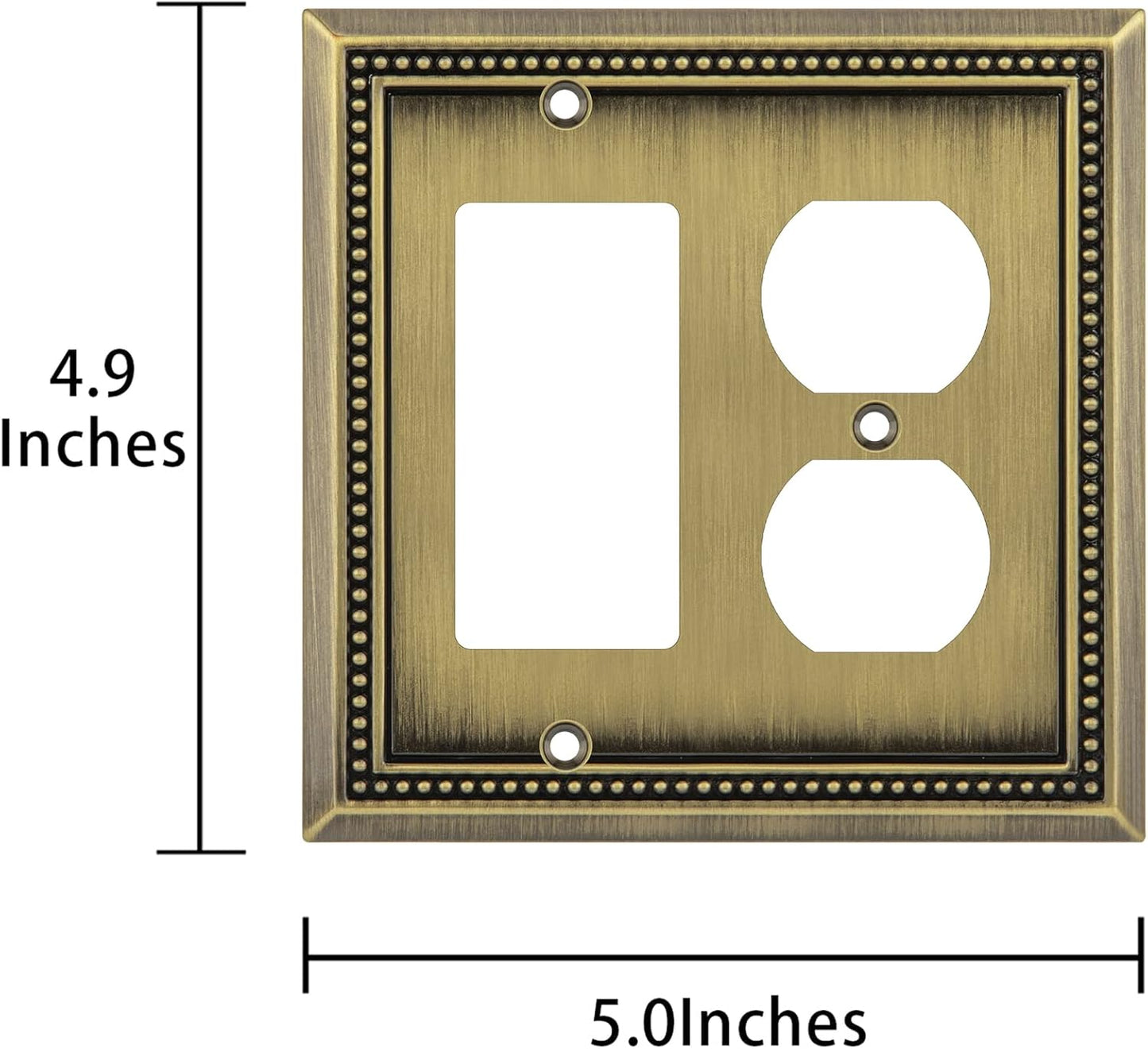 Henne Bery Sunken Pearls Heavy Duty Decorative Wall Plate Switch Plate Outlet Cover (Decorator/Duplex, Antique Brass)