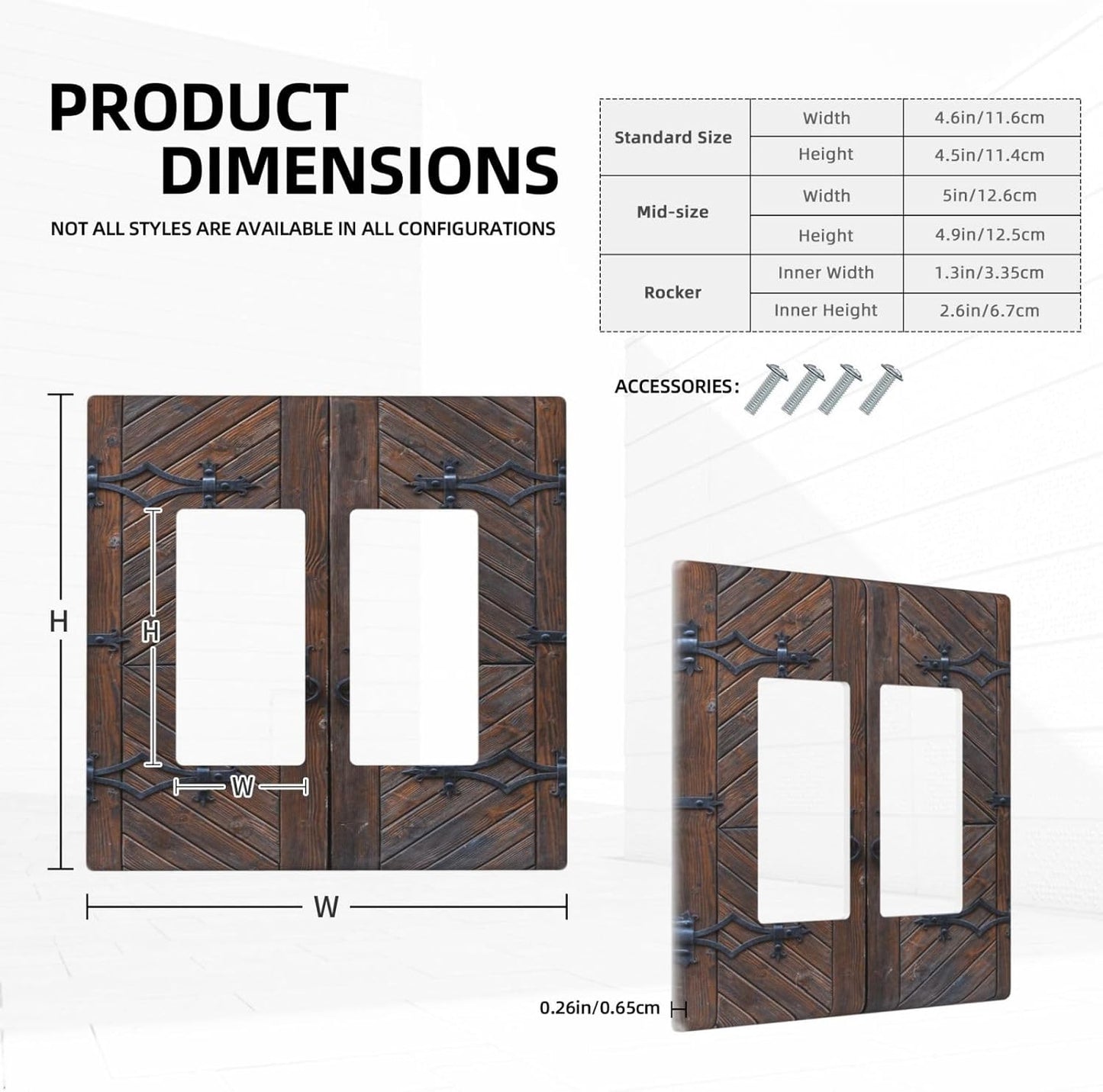 Decorative Outlet Covers Vintage Brown Wood Barn Door 2 Gang Light Switch Cover Plate Double Rocker Wall Plate Switch Plate Covers Faceplate for Farmhouse Home Decor （2 Pack）
