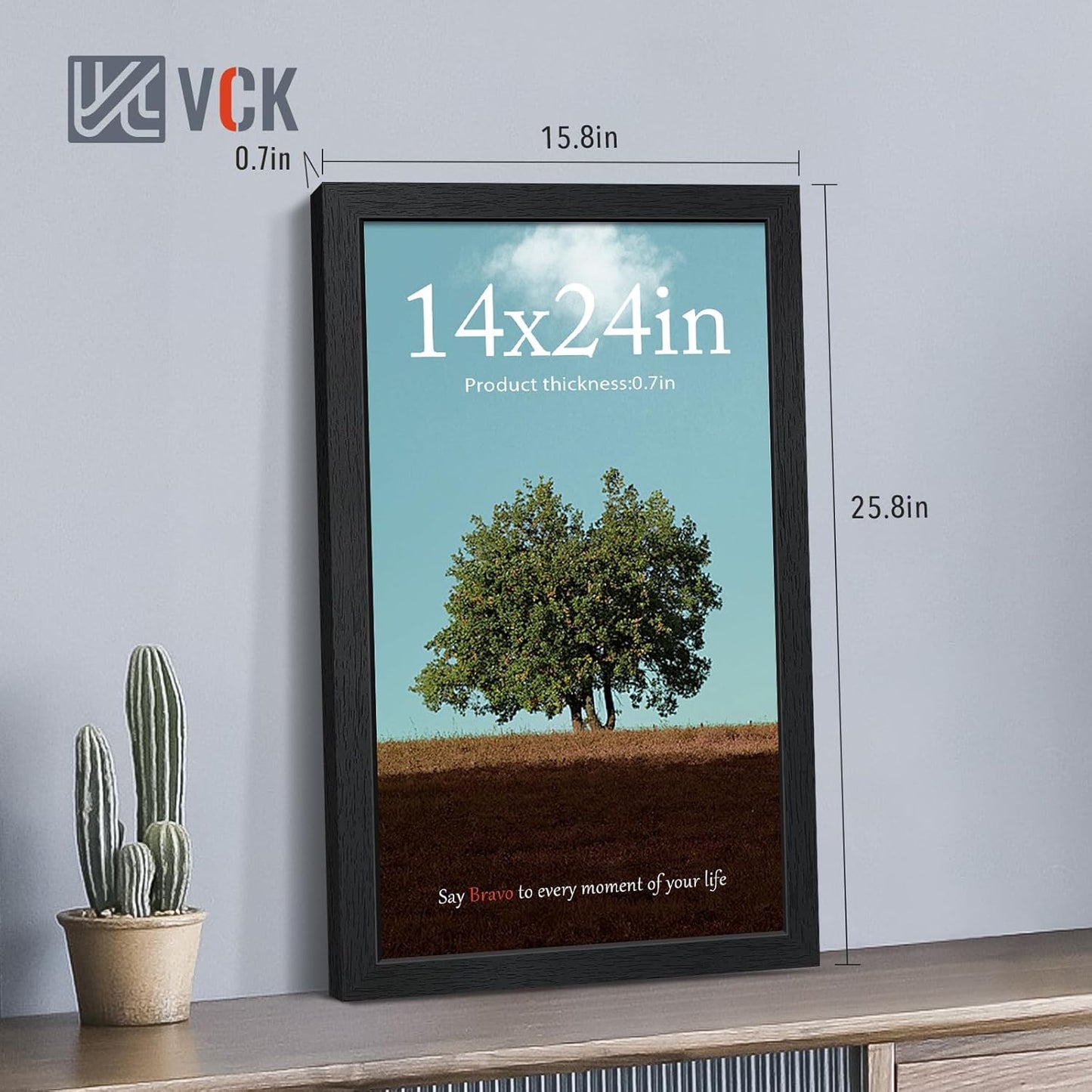 VCK 14x24 Picture Frames Black Set of 6, Wide Border Wood Poster Frame, Multi-Directional Display Family Photos, Office Prints, Studio/Gallery Artwork, Woodgrain Series, Wall Hanging