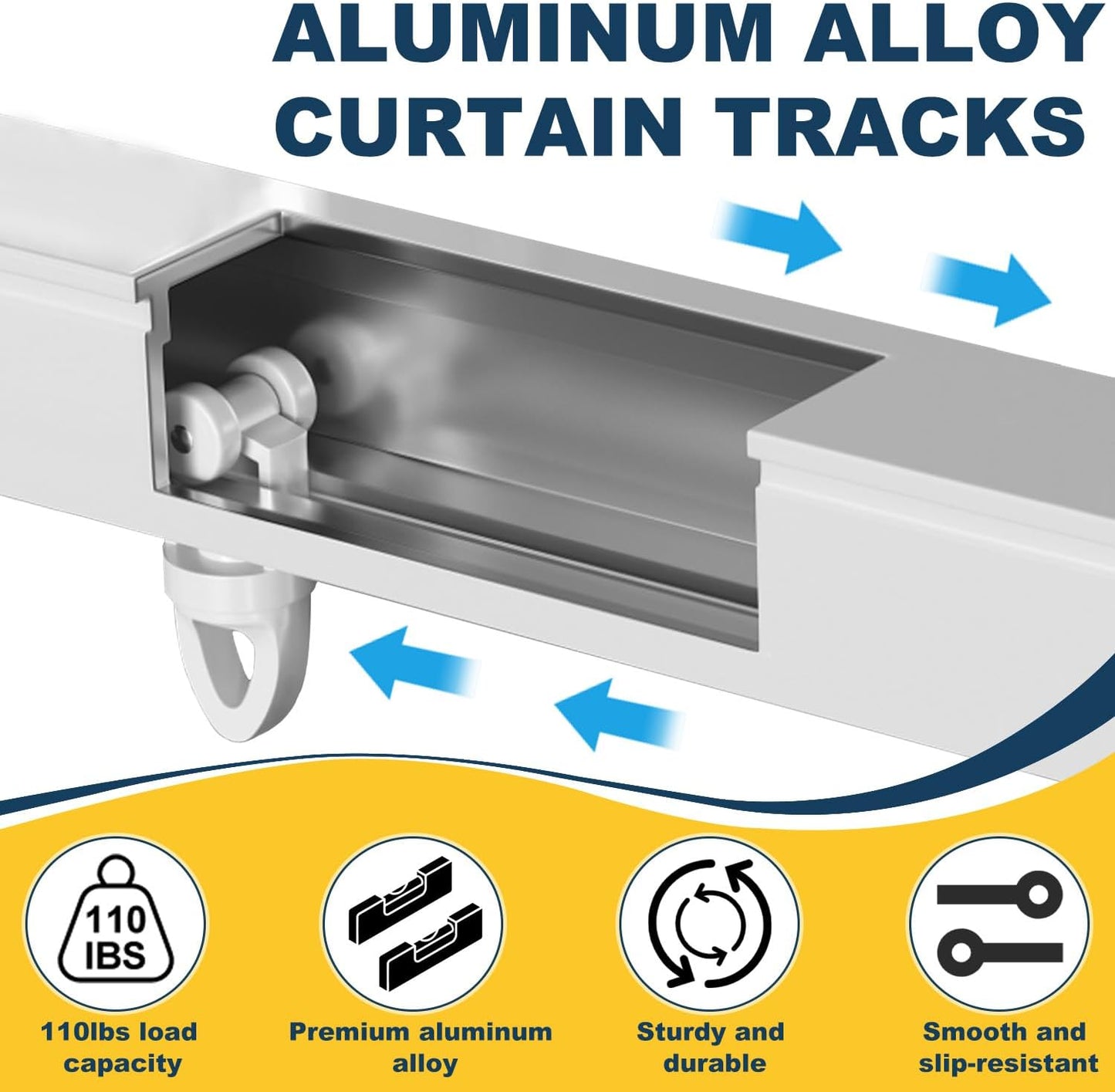 Retractable Curtain Track System, 15.1-16.7ft/181.1-200.8in Ceiling & Wall Mounting Aluminum Heavy Duty Track for Curtains with Silent Rollers, Adjustable Rod Rail for Room Divider/Shower/Living Room