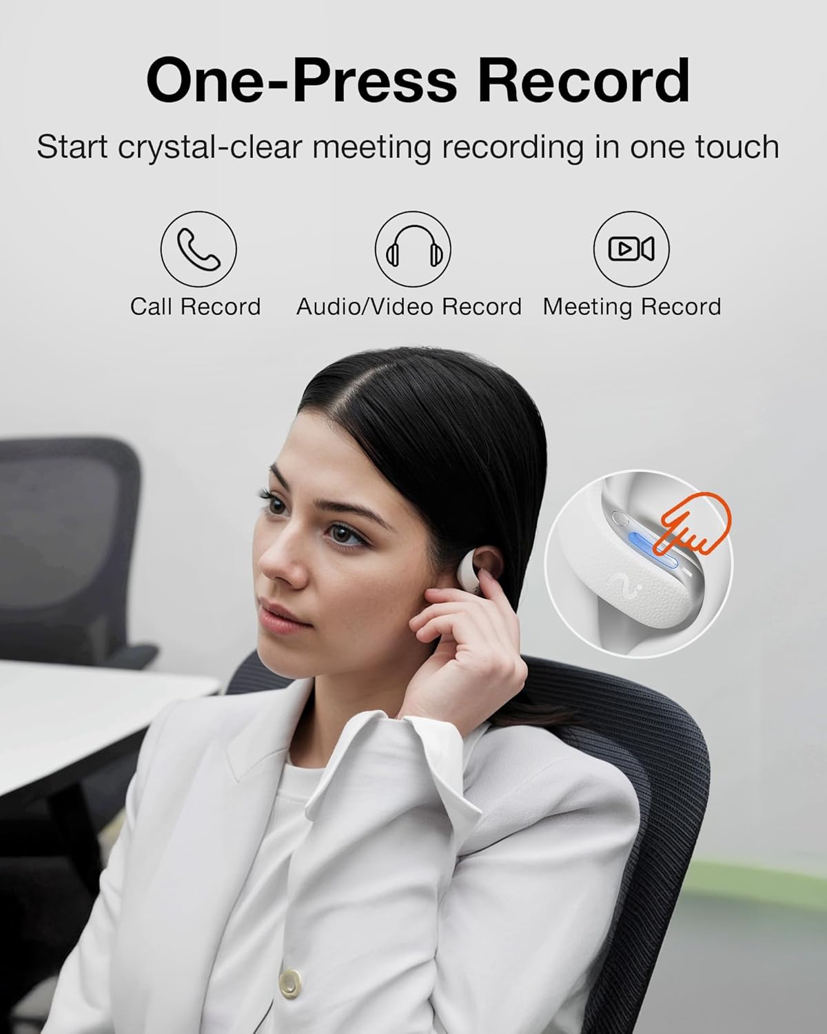 OpenNote AI Voice Recorder – Open Ear Headphones with FlashRecord, Call Recording, Real-Time Transcription, Translation, AI Assistant, for Students, Professionals & Interview Recording, Gray