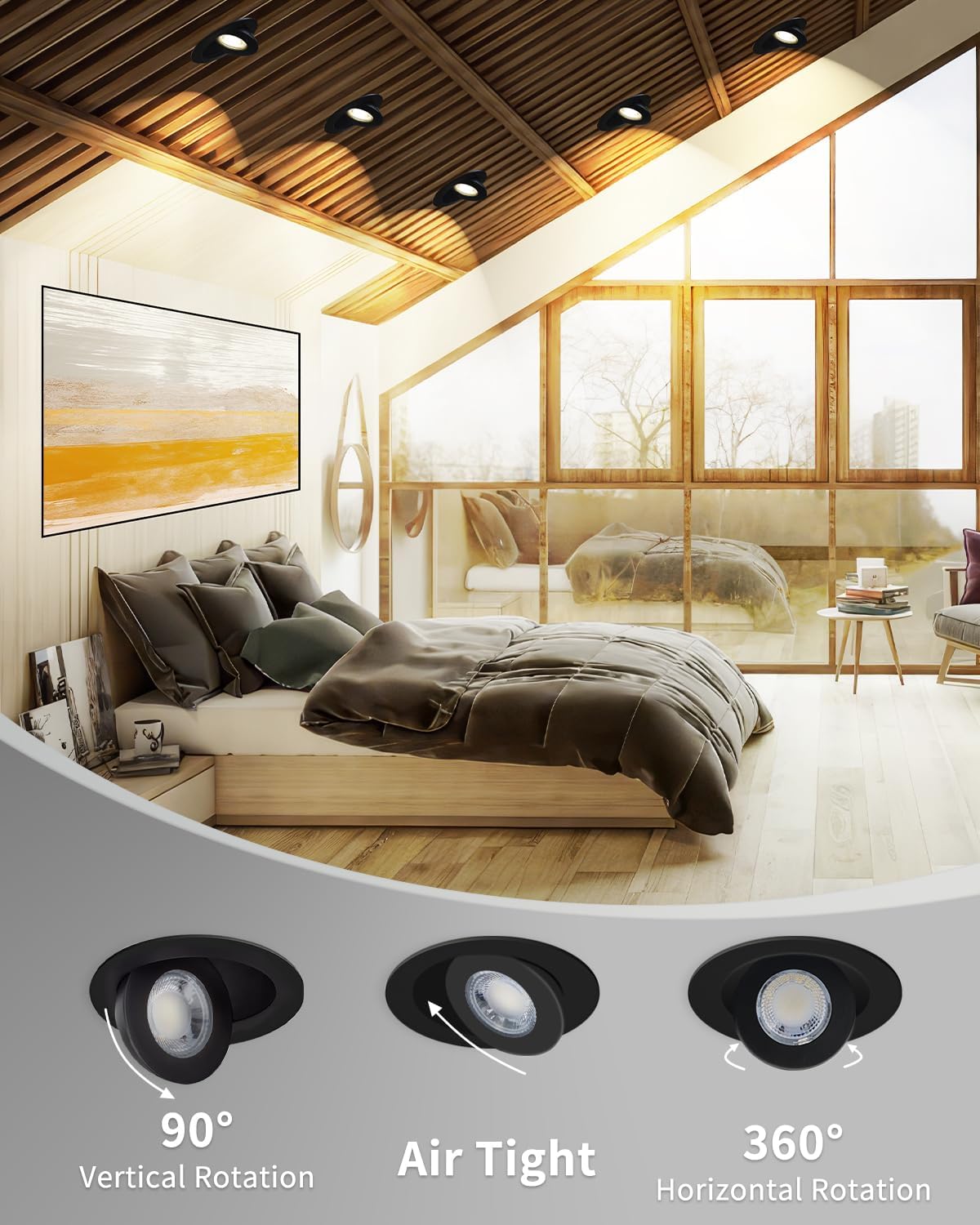 Adetu 4 inch 5CCT Gimbal Black Led Recessed Lights, 360°+90° Adjustable Directional Recessed Lighting, 2700K-5000K Dimmable Retrofit Eyeball Can Lights with Jbox, ETL&Energy Star (Black,12 Pack)