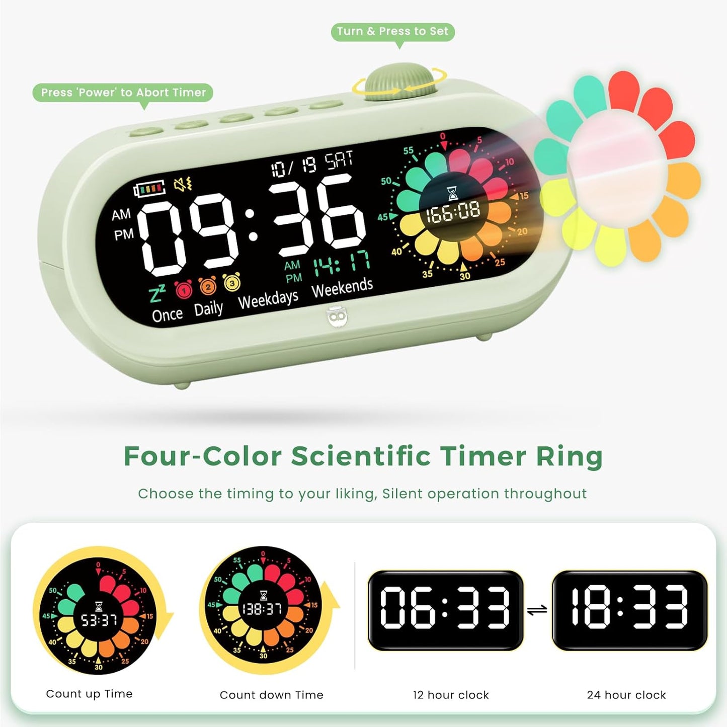 Mooking Digital Alarm Clock for Bedroom, Visual Timer for Kids, 199 Minute Rechargeable Digital Clock with Timers for Home School Supplies Study Teaching Time Timer Management Tool Countdown Timers