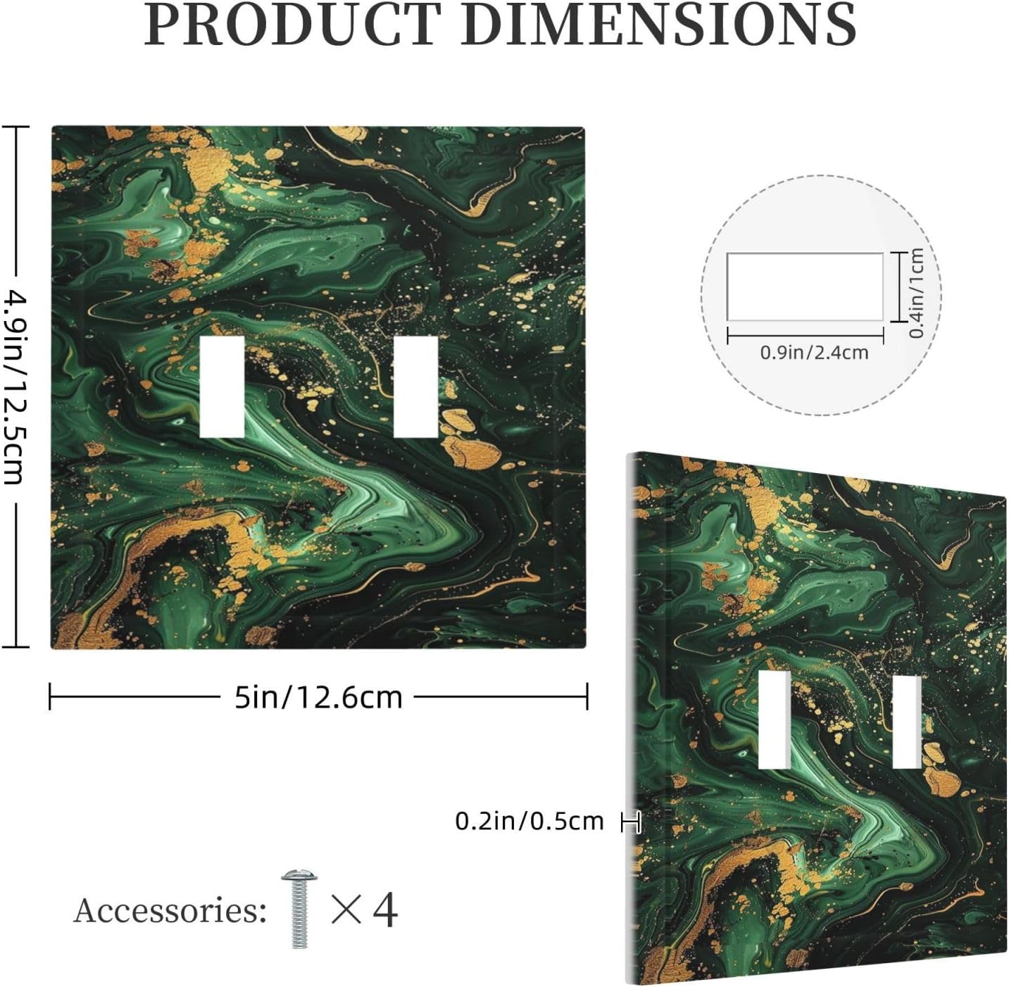 Green/Gold Modern Abstract Luxury Marble 2 Gang Double Toggle Light Switch Cover Decorative Switchplate Electrical Wall Plates Faceplate for Bathroom Bedroom Decor 4.9 X 5 IN